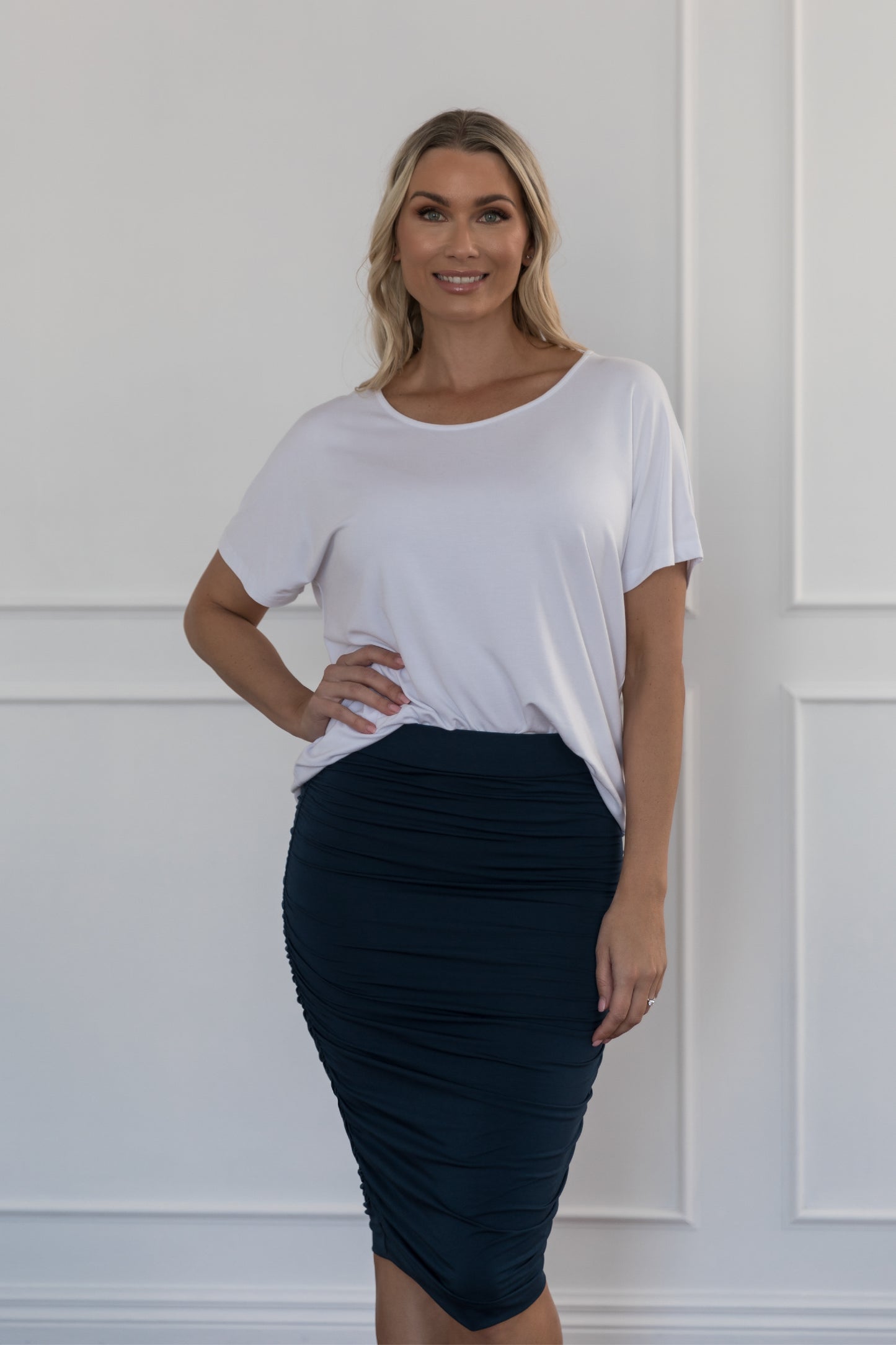 Plus-Sized Navy Skirts | PQ Collection | Ruche Skirt