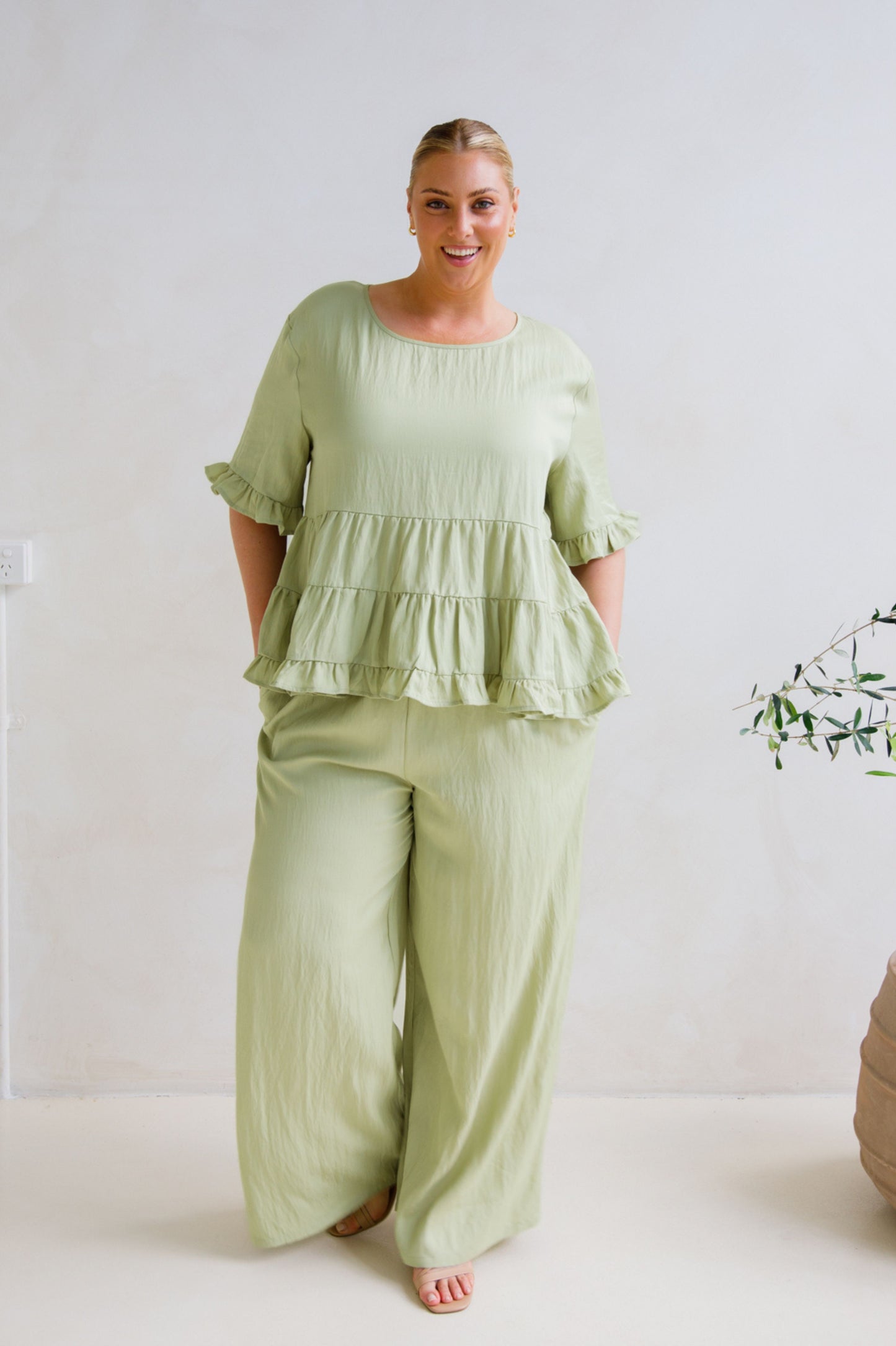 Ella Wide Leg Pant | Matcha