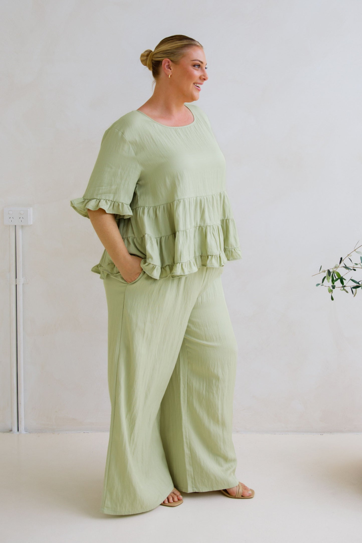 Ella Wide Leg Pant | Matcha