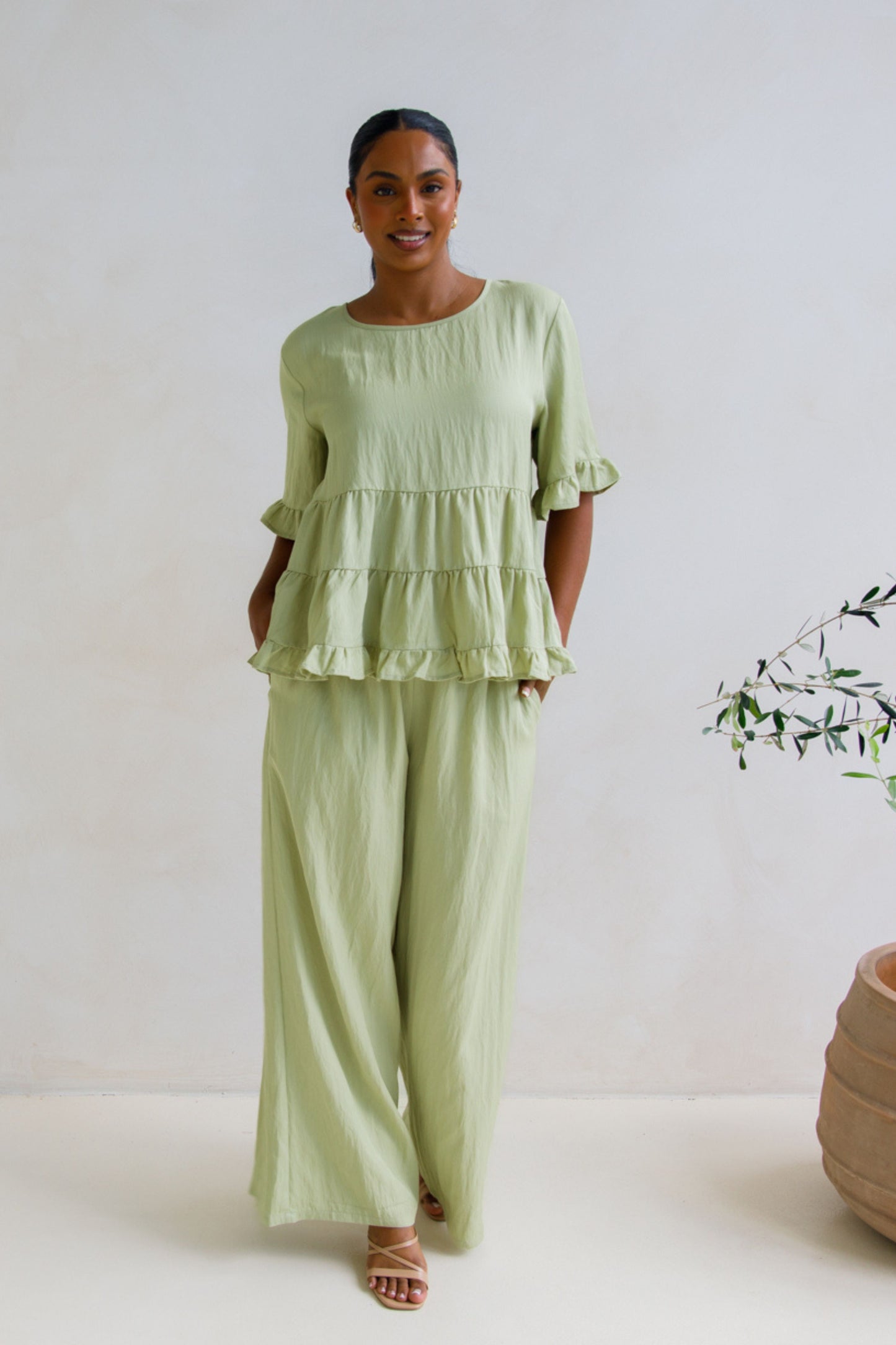 Ella Wide Leg Pant | Matcha