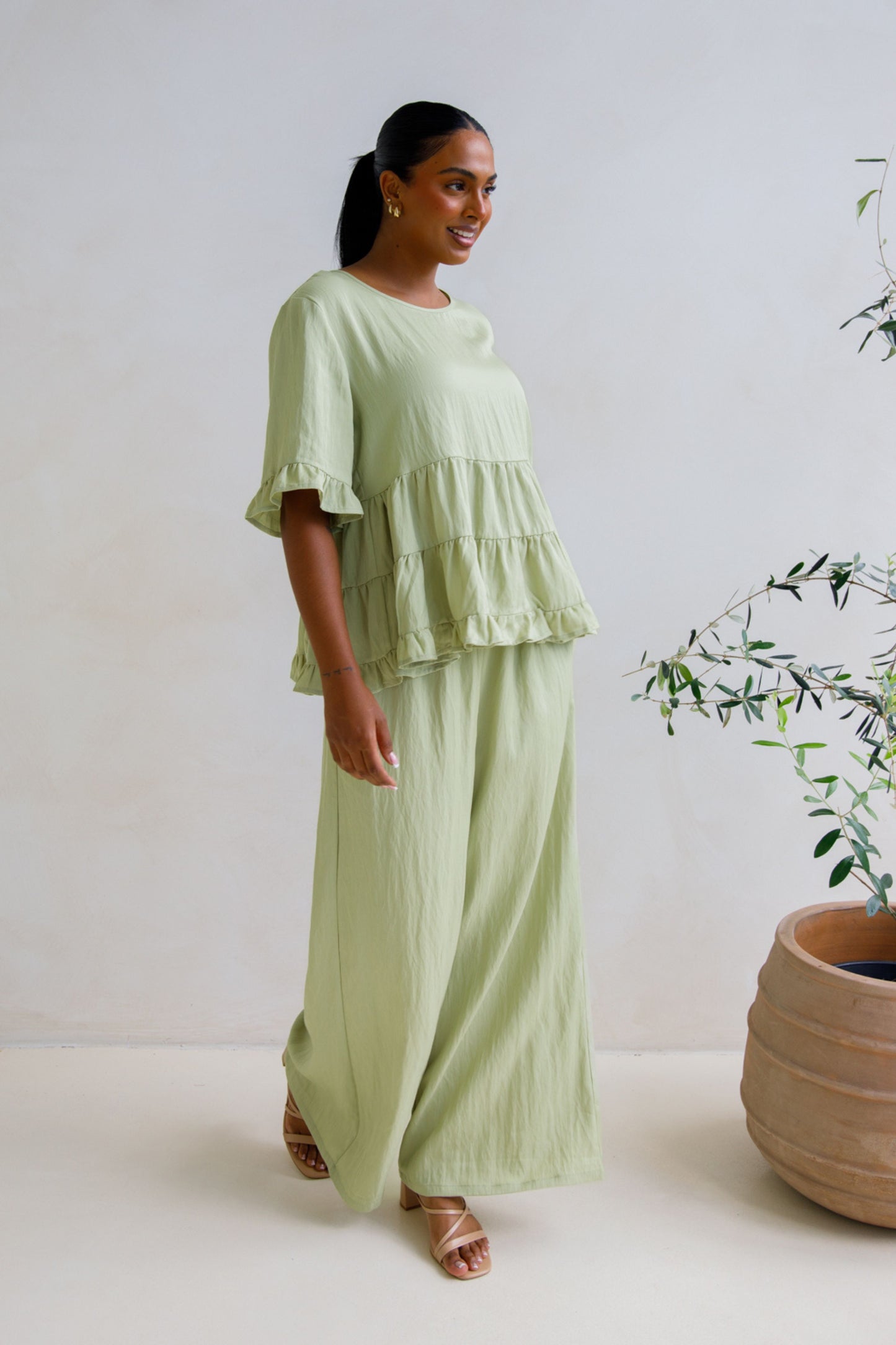 Ella Wide Leg Pant | Matcha