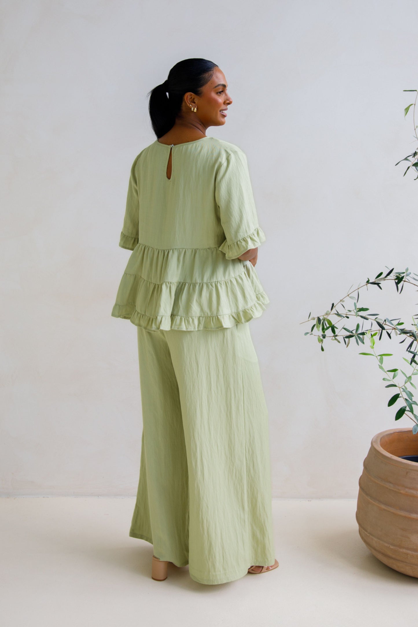 Ella Wide Leg Pant | Matcha