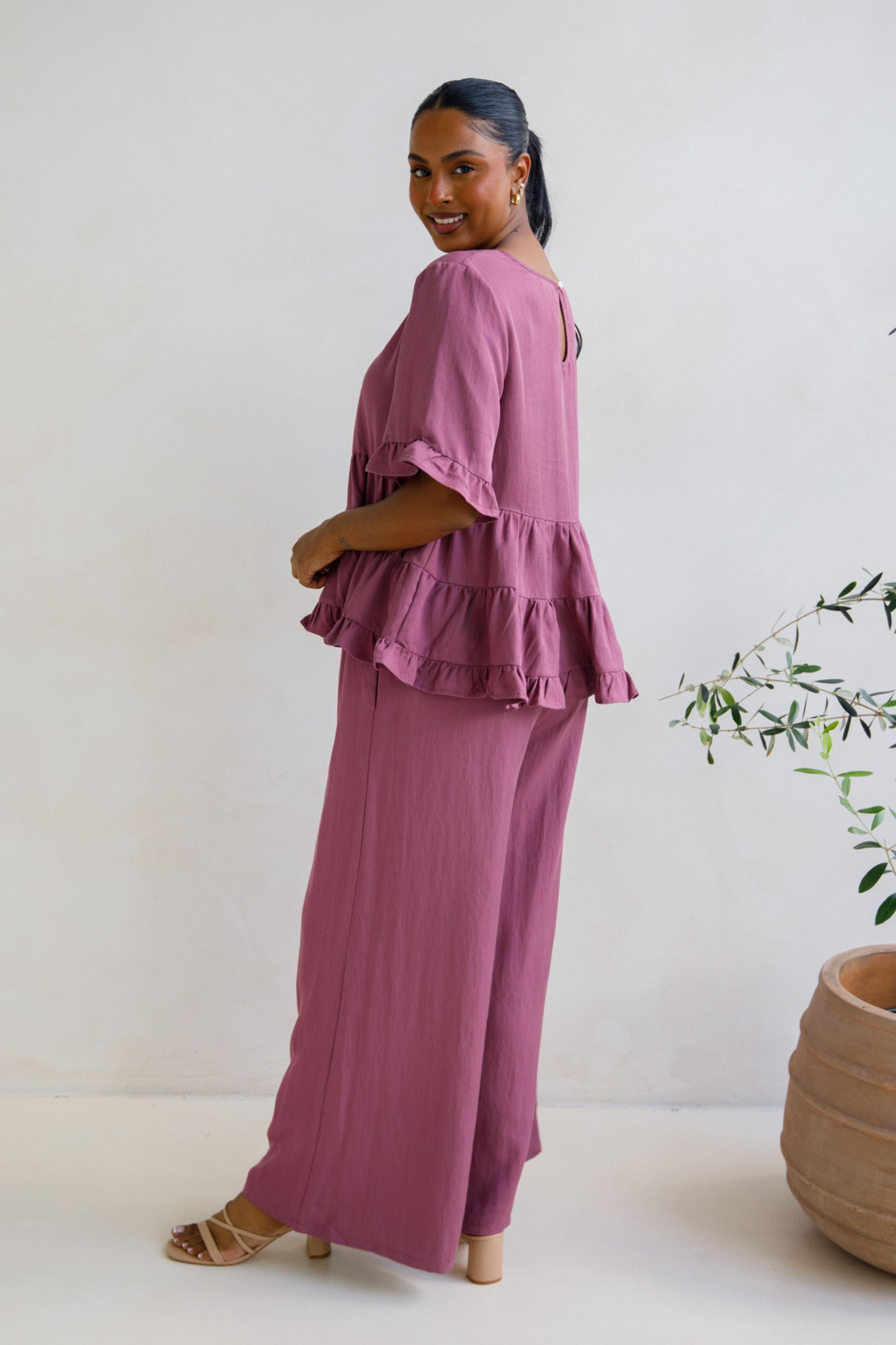 Ella Wide Leg Pant | Mulberry