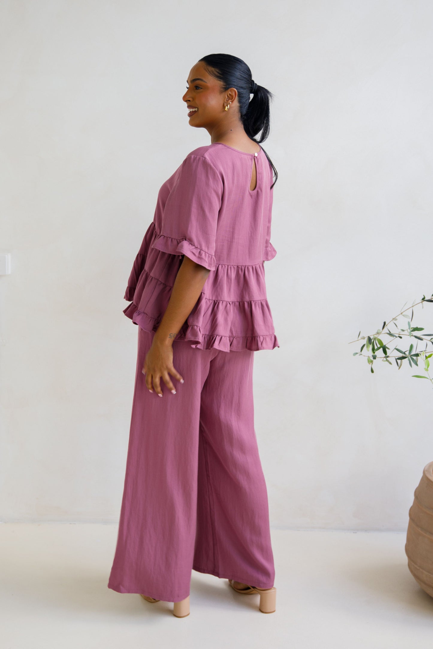 Ella Wide Leg Pant | Mulberry
