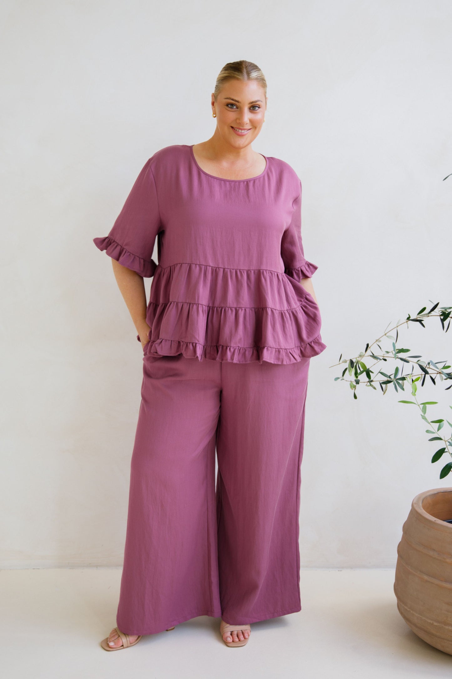 Ella Wide Leg Pant | Mulberry