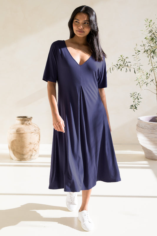 ERIKA Bamboo Short Sleeve Midi Dress | Iris | FINAL SALE
