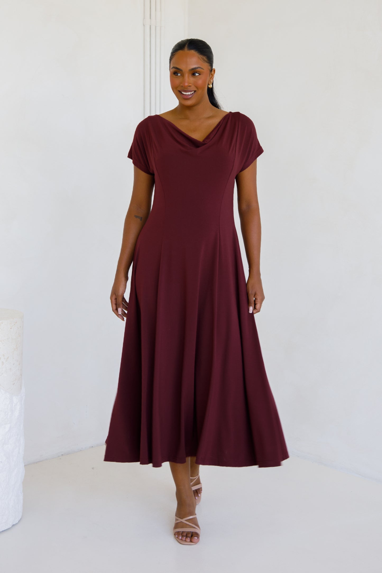 EVE Bamboo Short Sleeve Midi/Maxi Dress | Cranberry | FINAL SALE
