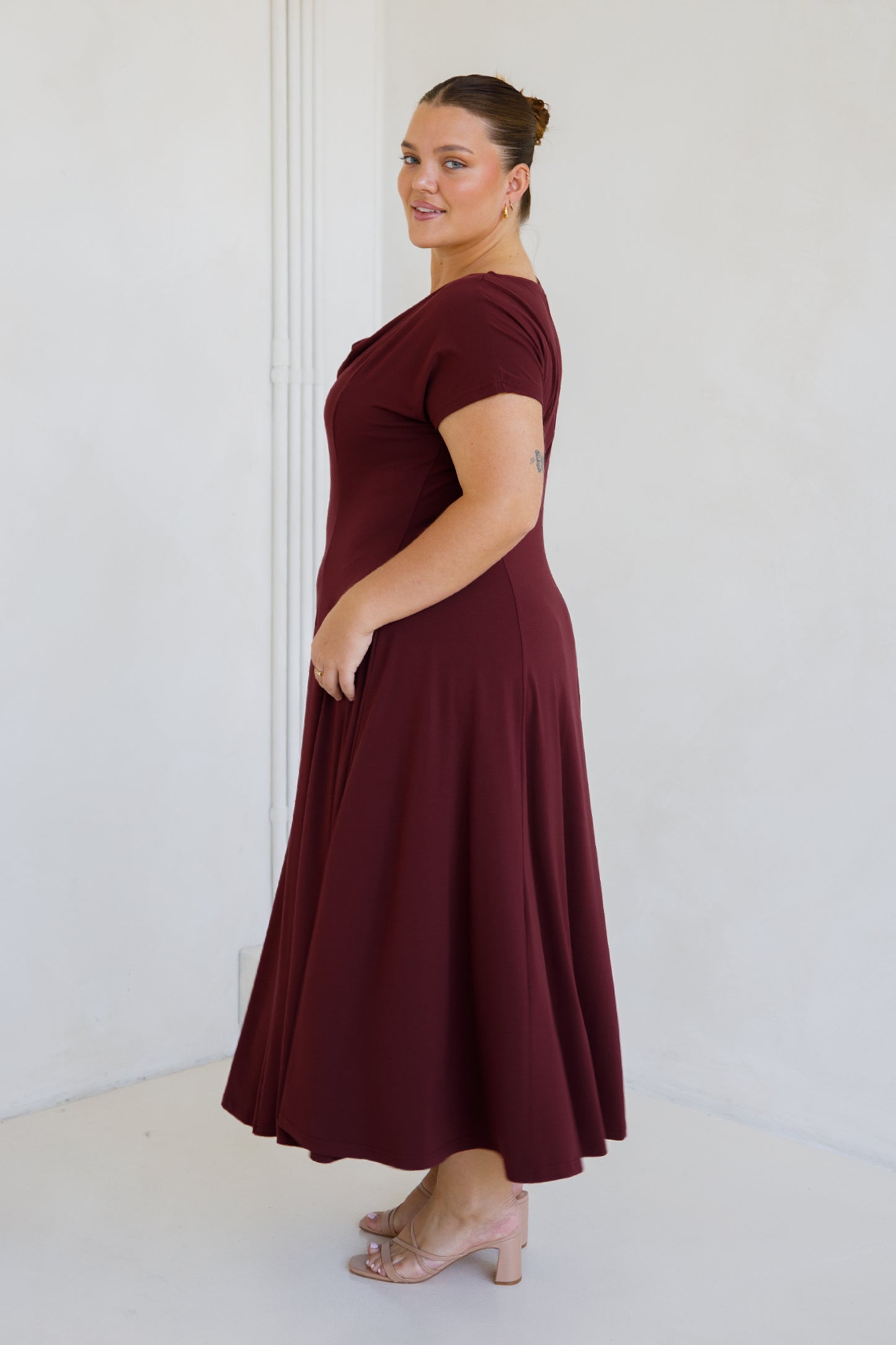 EVE Bamboo Short Sleeve Midi/Maxi Dress | Cranberry | FINAL SALE