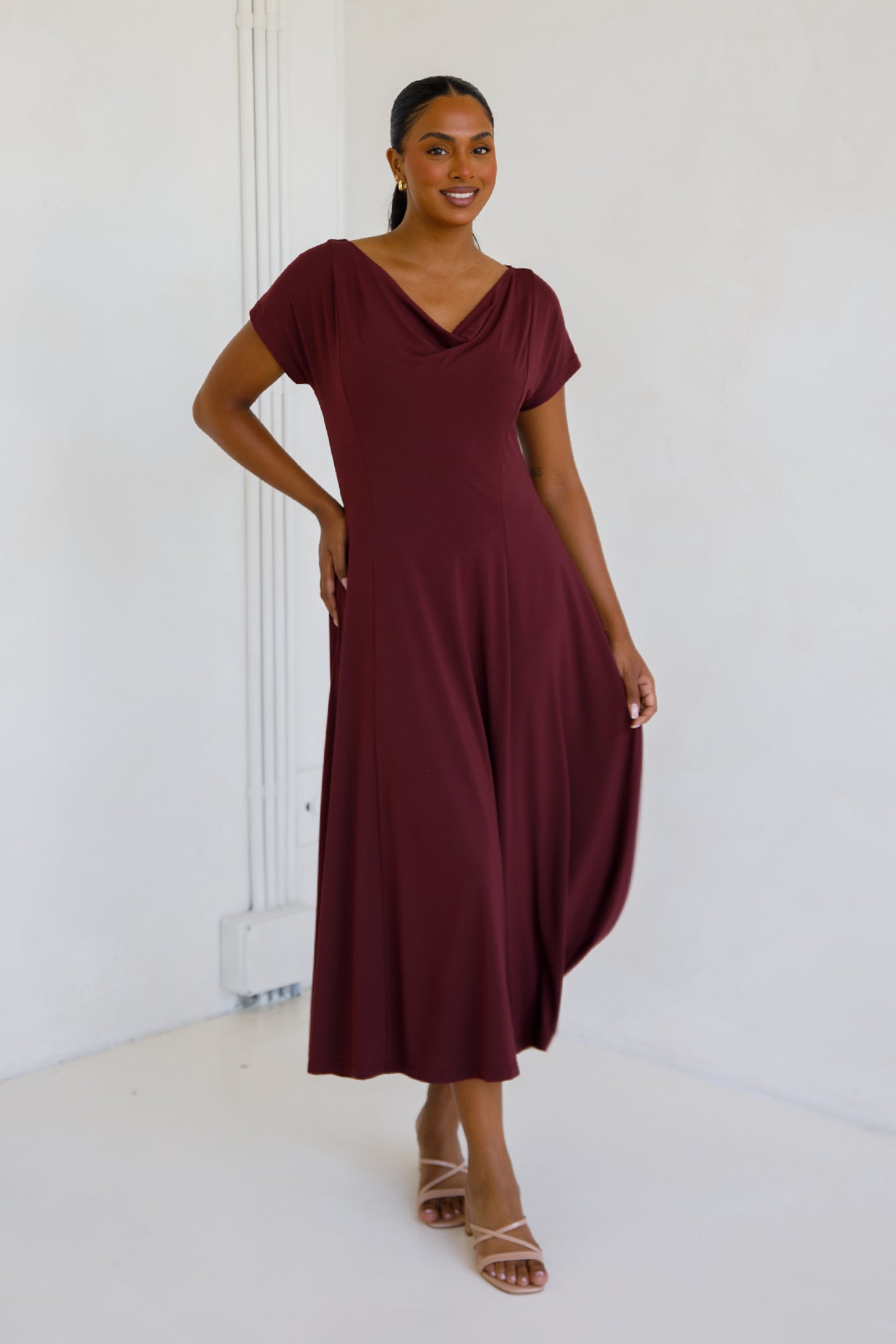 EVE Bamboo Short Sleeve Midi/Maxi Dress | Cranberry | FINAL SALE