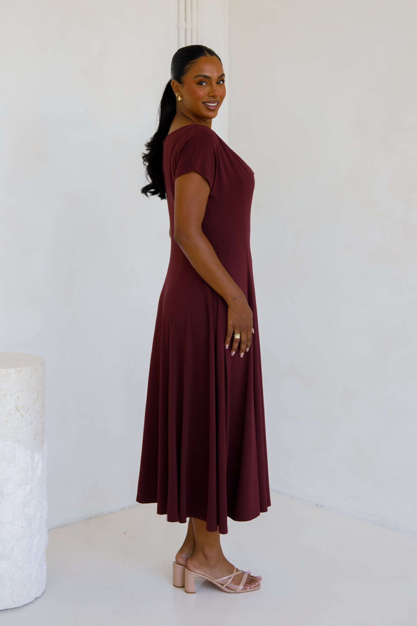 EVE Bamboo Short Sleeve Midi/Maxi Dress | Cranberry | FINAL SALE