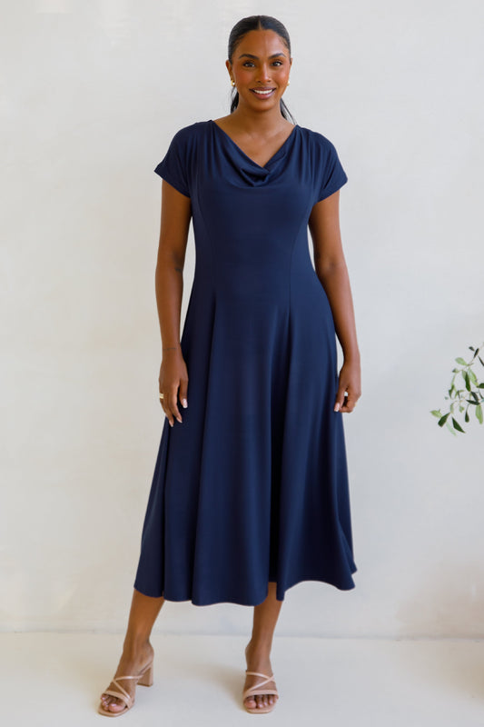 EVE Bamboo Short Sleeve Midi/Maxi Dress | Navy | FINAL SALE