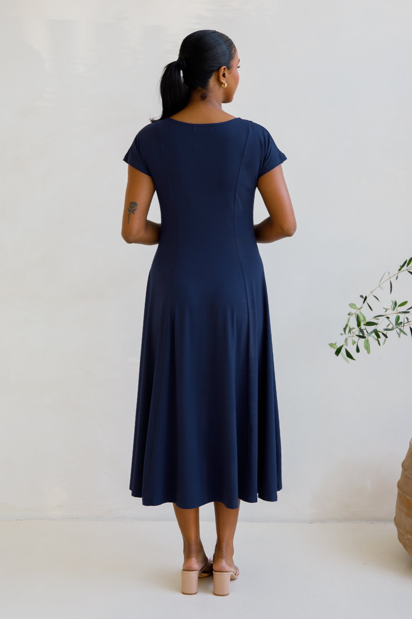 EVE Bamboo Short Sleeve Midi/Maxi Dress | Navy | FINAL SALE