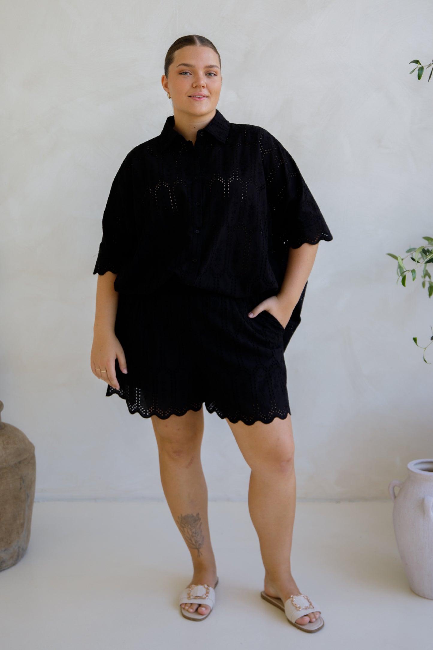 Fleur Broderie Anglaise Shorts | Black | FINAL SALE