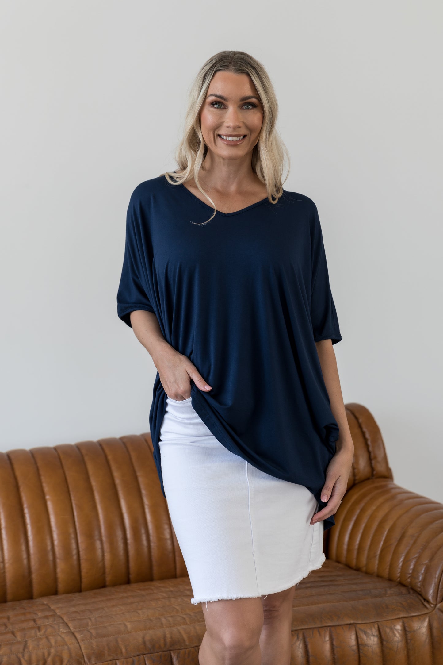 Plus-Sized Navy Tops | PQ Collection | Hi Low Miracle Top