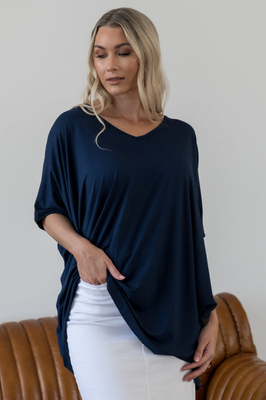 Plus-Sized Navy Tops | PQ Collection | Hi Low Miracle Top