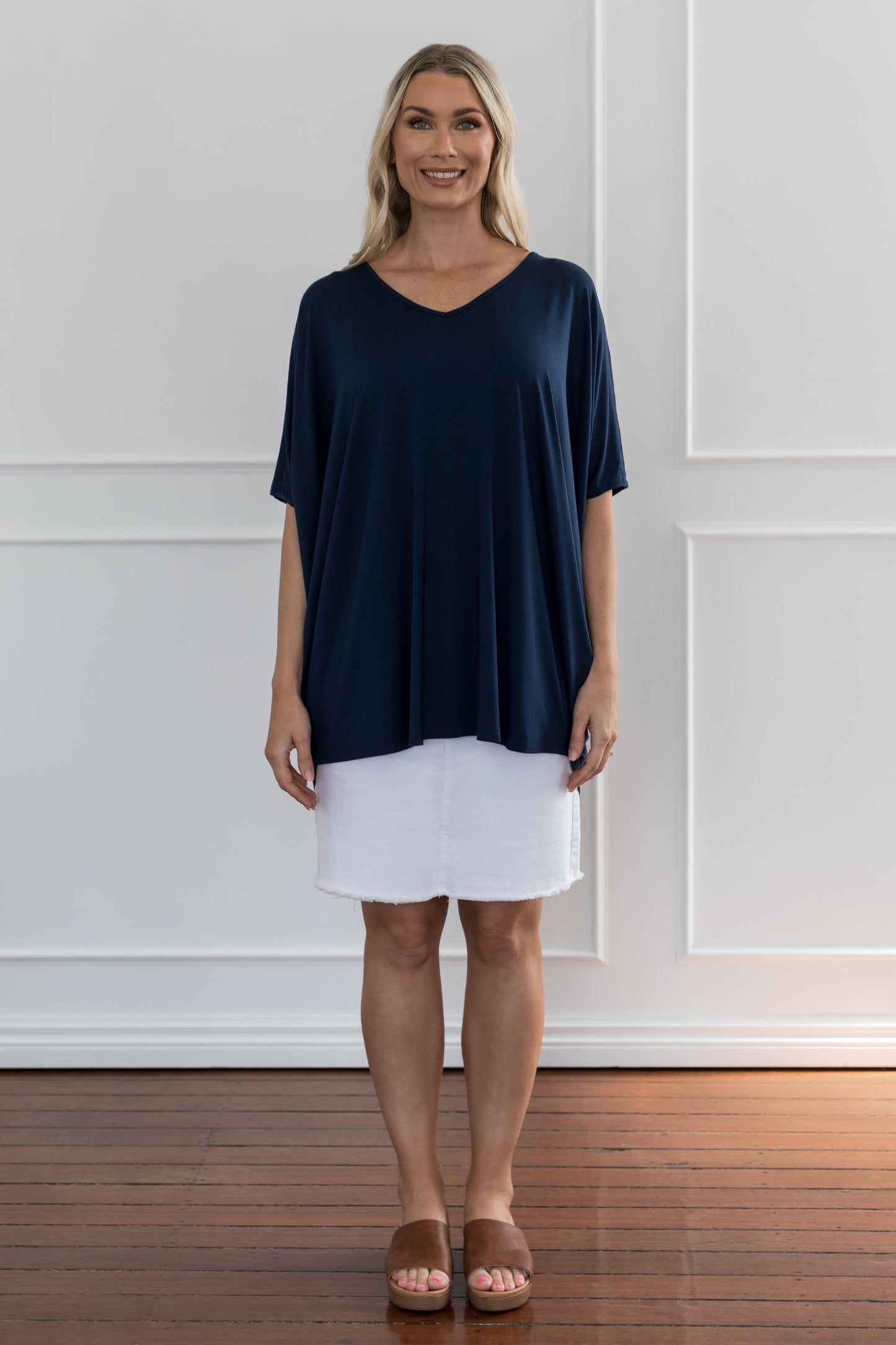 Plus-Sized Navy Tops | PQ Collection | Hi Low Miracle Top