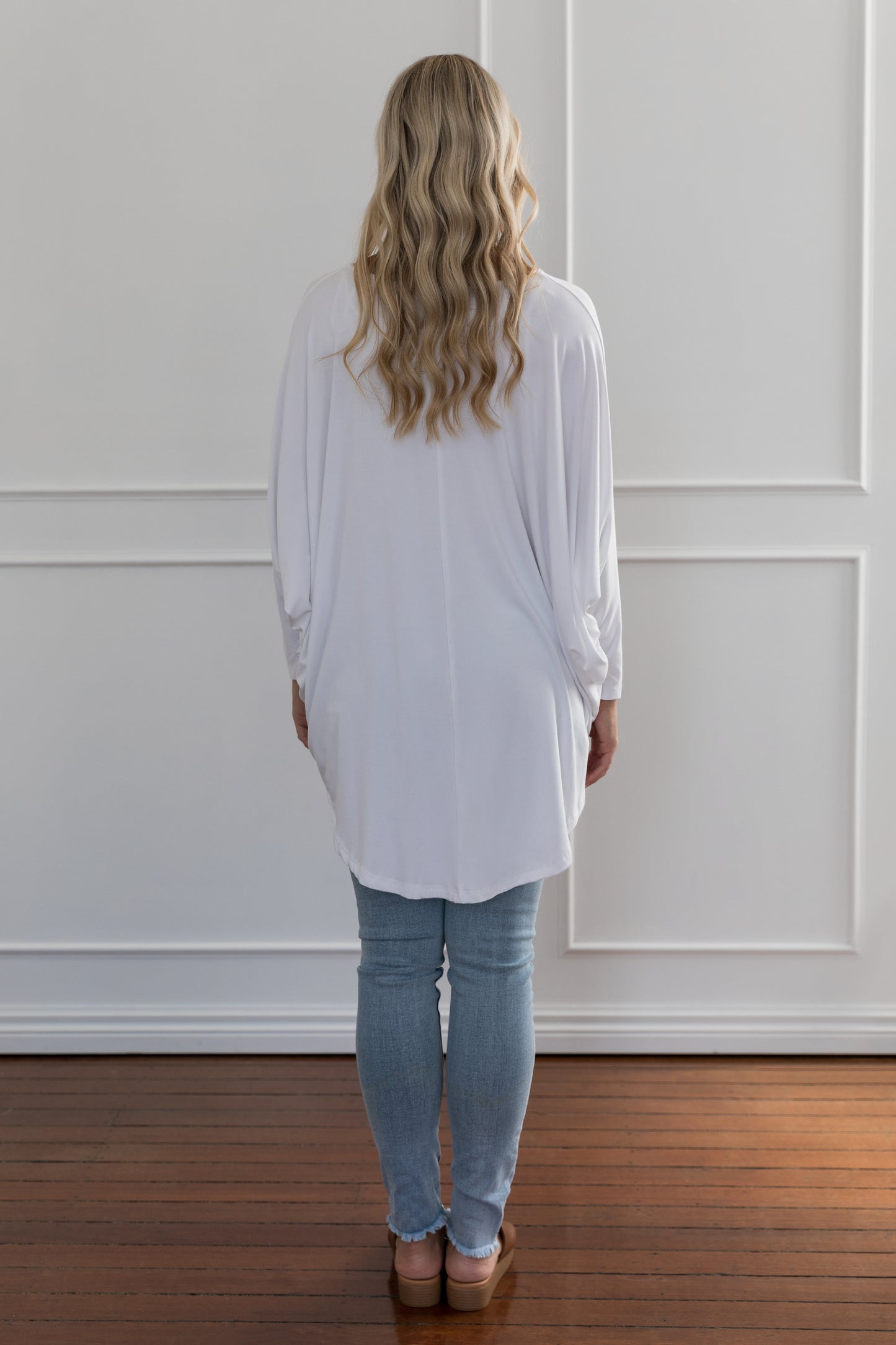 Plus-Sized White Top | PQ Collection | Long Sleeve Hi-Low Miracle Top