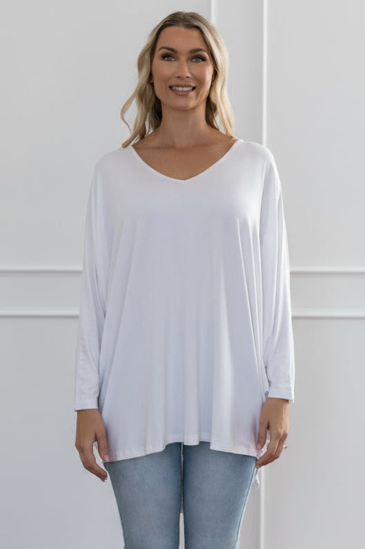 Plus-Sized White Top | PQ Collection | Long Sleeve Hi-Low Miracle Top