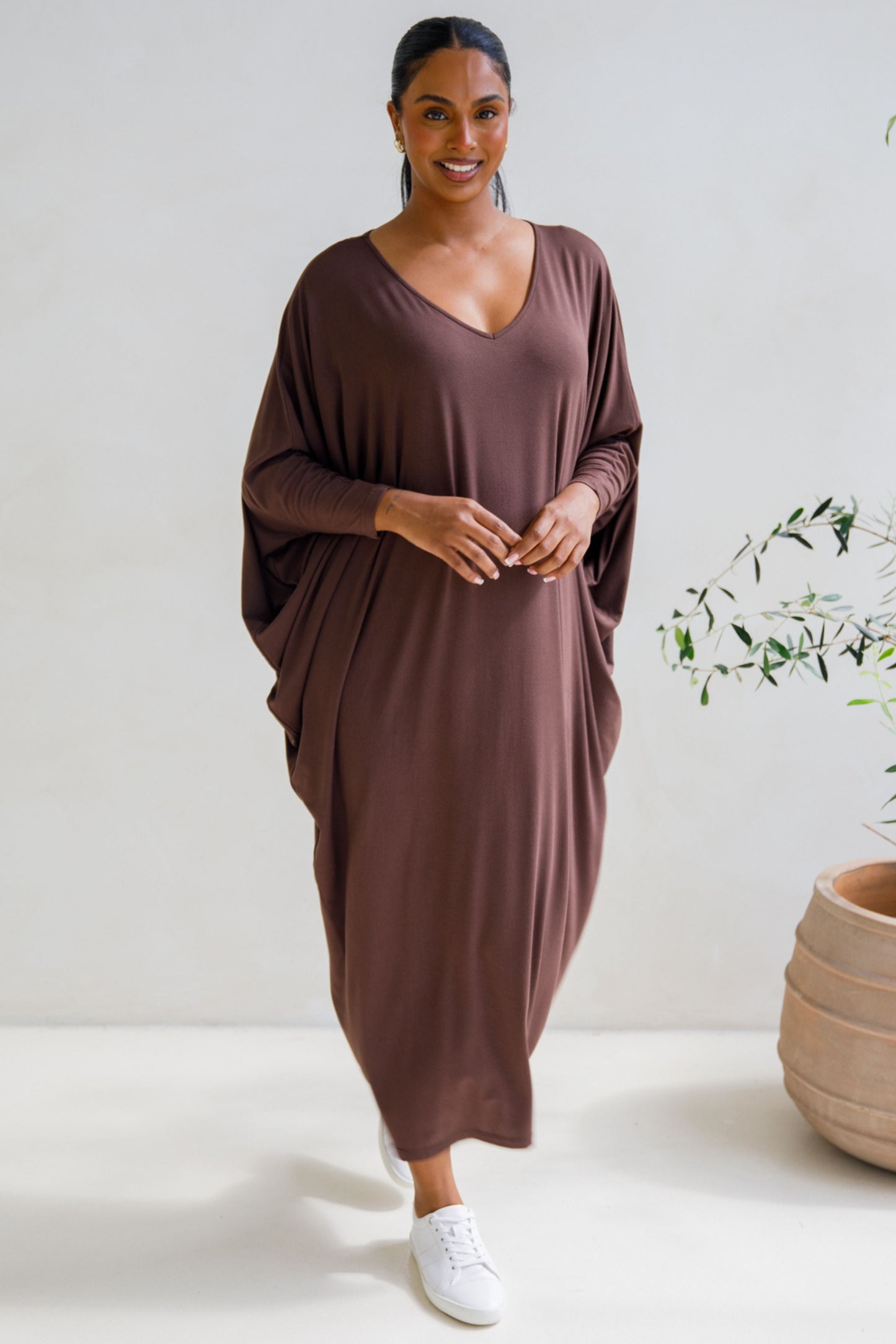 Miracle Bamboo Long Sleeve Maxi Dress | Chocolate