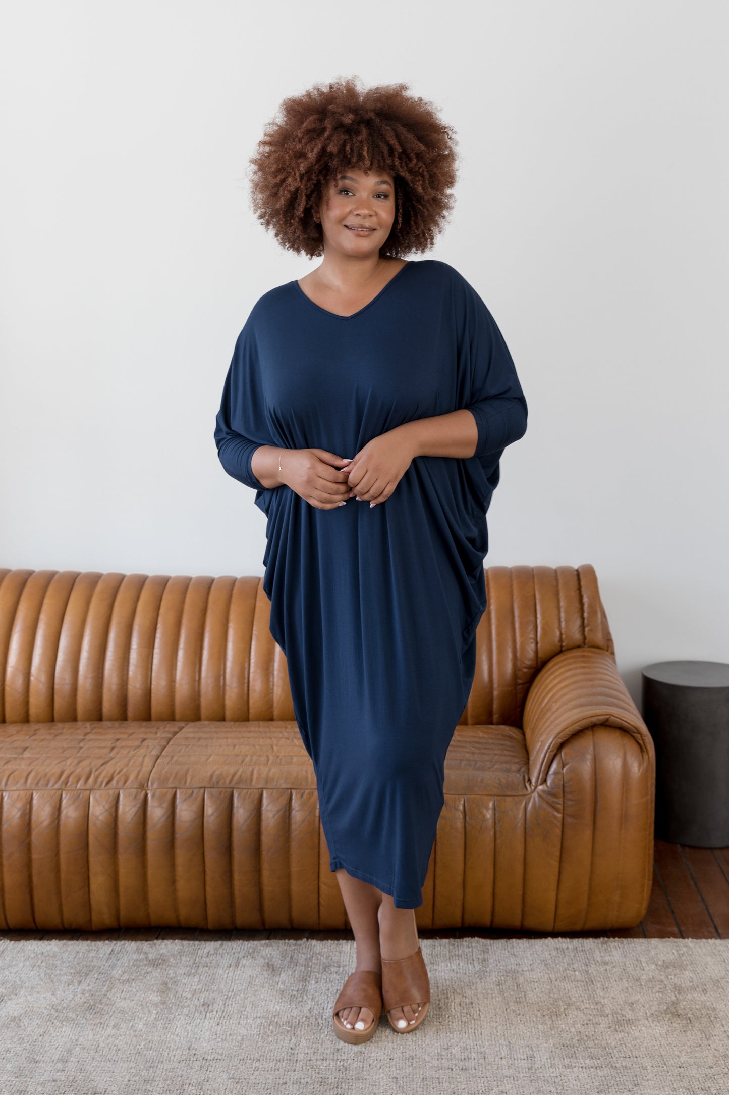 Plus-Sized Navy Dresses PQ Collection Long Sleeve Maxi Miracle Dress