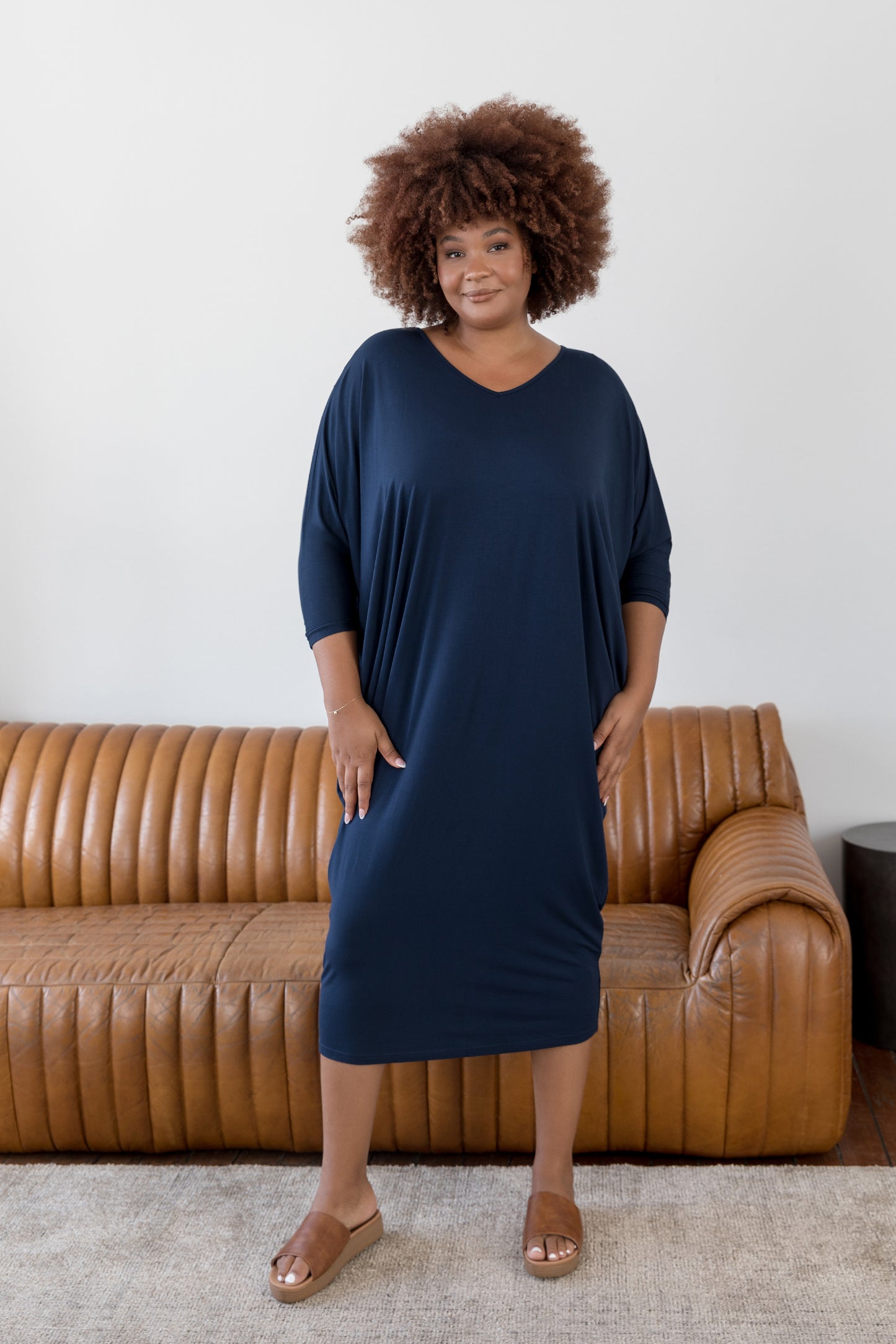 Plus-Sized Navy Dresses PQ Collection Long Sleeve Maxi Miracle Dress