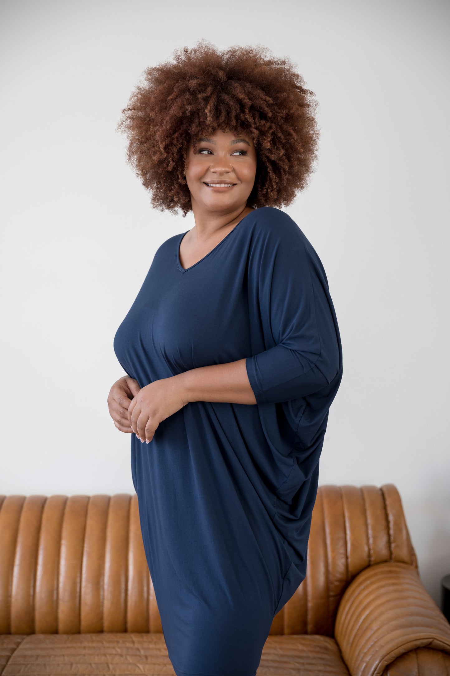 Plus-Sized Navy Dresses | PQ Collection | Long Sleeve Miracle Dress