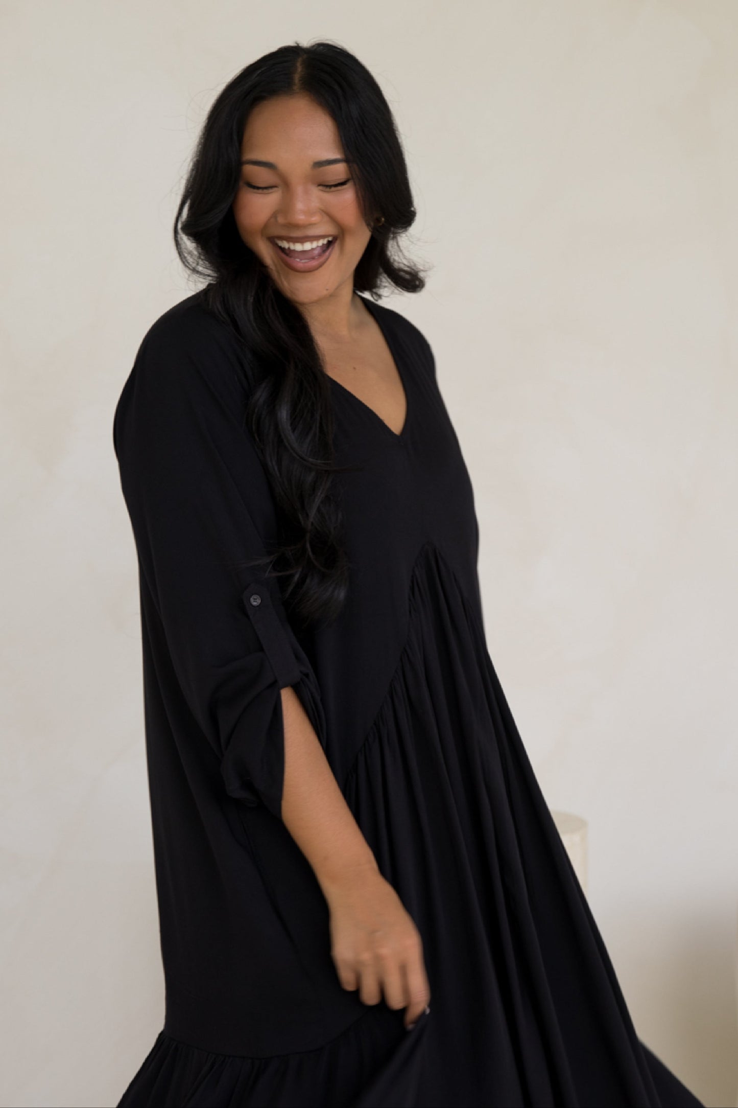 Long Sleeve Peak Maxi Dress | Black