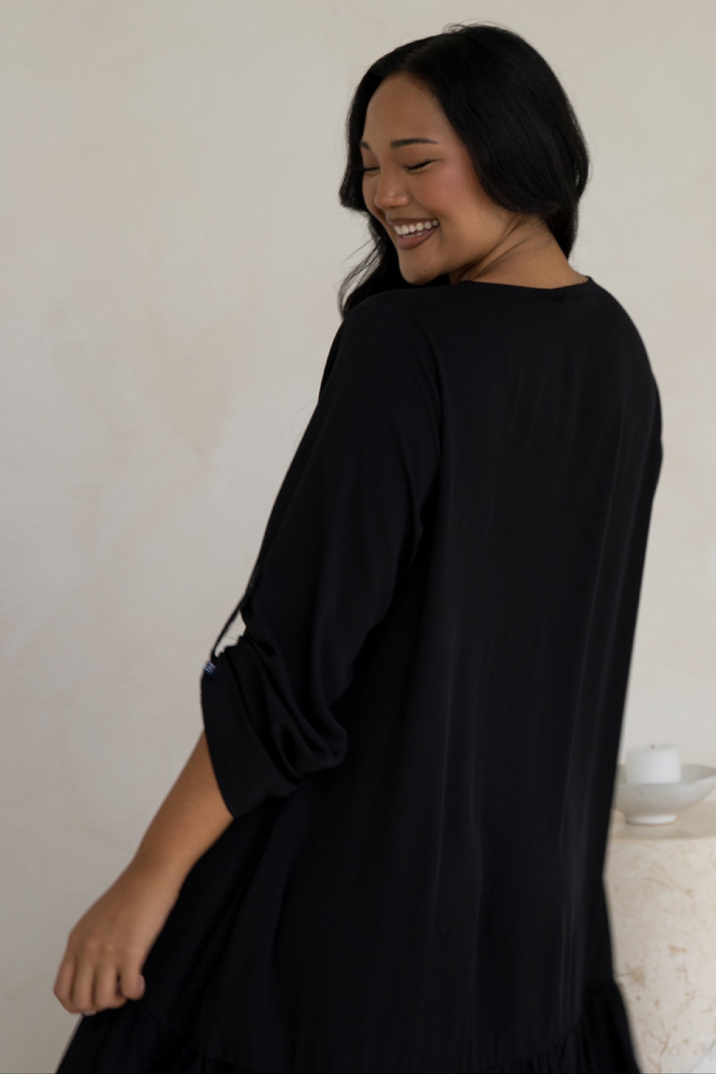 Long Sleeve Peak Maxi Dress | Black