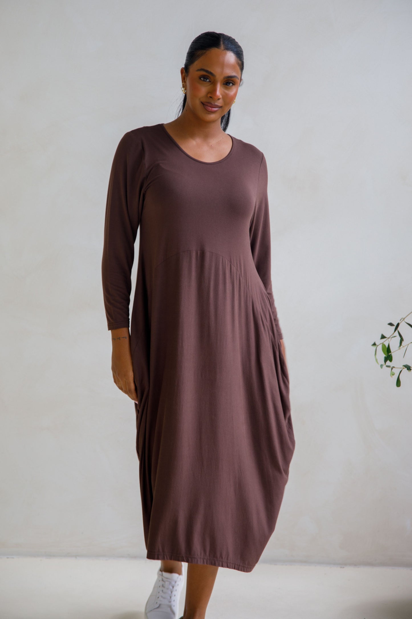 SOHO Bamboo Long Sleeve Midi Dress | Chocolate