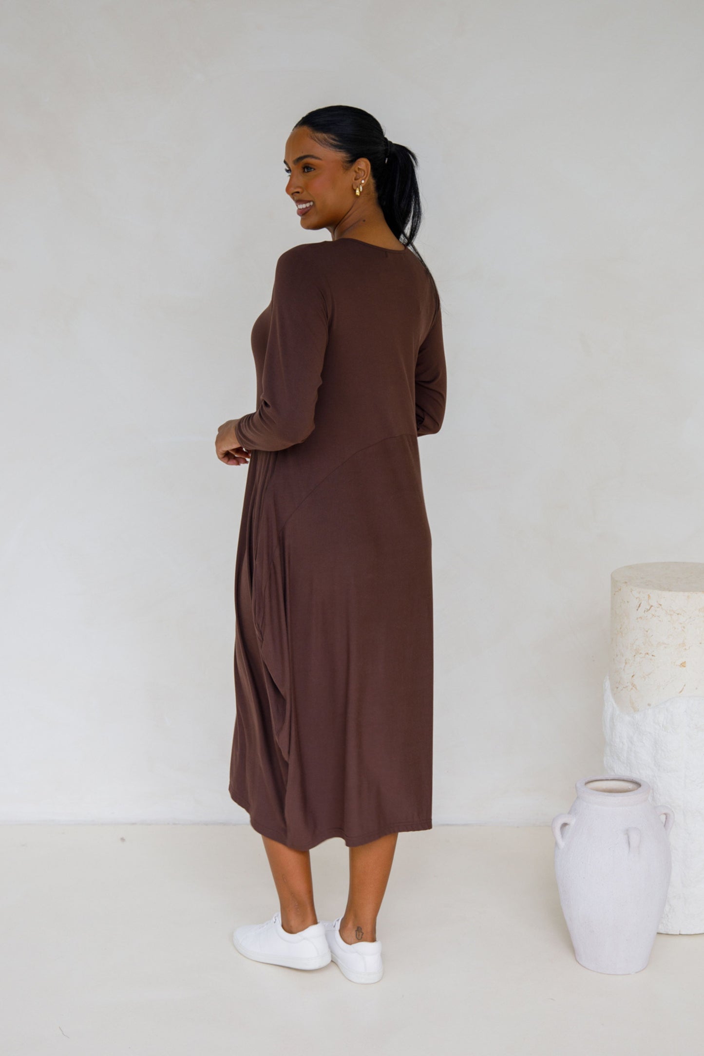 SOHO Bamboo Long Sleeve Midi Dress | Chocolate