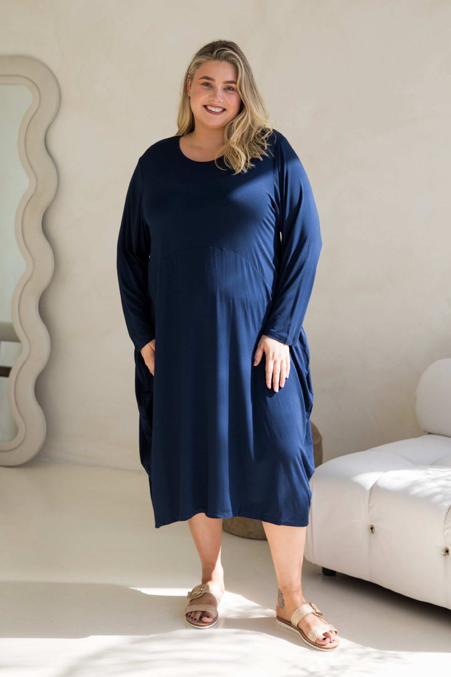 SOHO Bamboo Long Sleeve Midi Dress | Navy