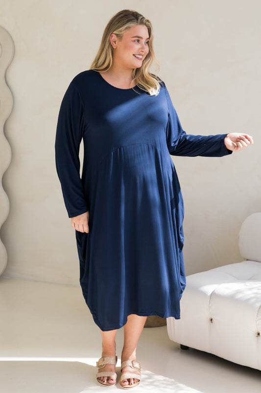 SOHO Bamboo Long Sleeve Midi Dress | Navy