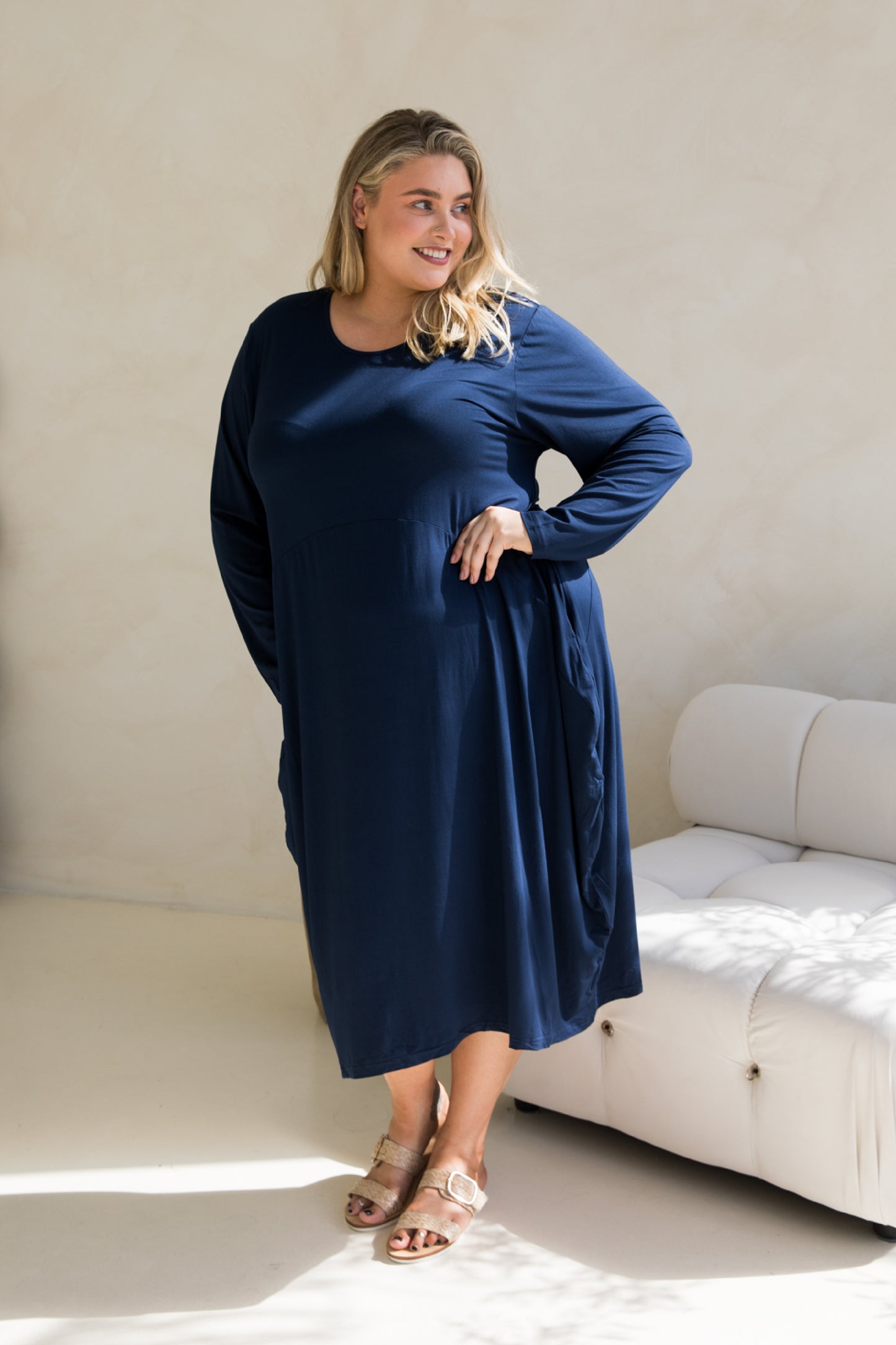 SOHO Bamboo Long Sleeve Midi Dress | Navy