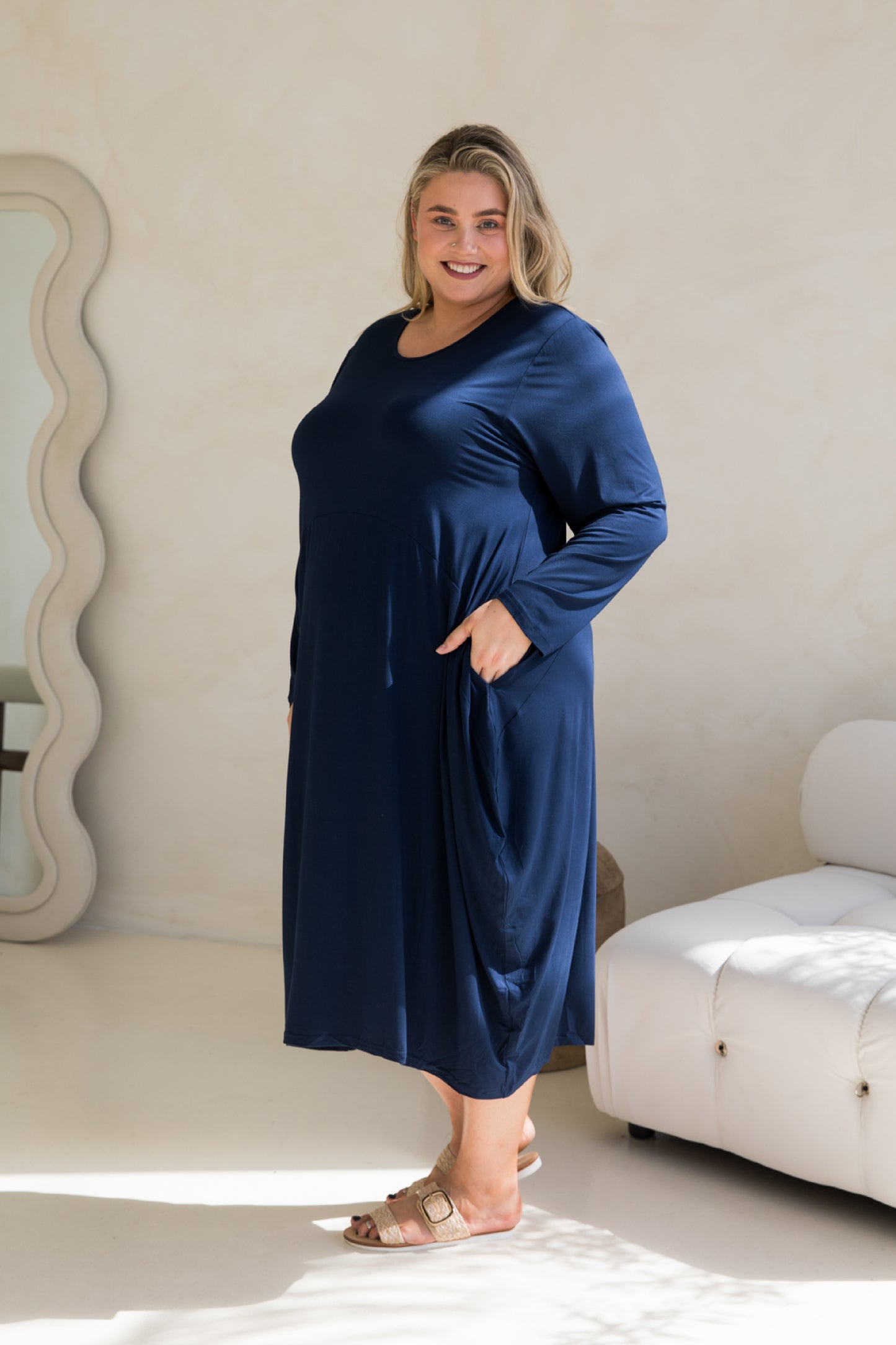 SOHO Bamboo Long Sleeve Midi Dress | Navy