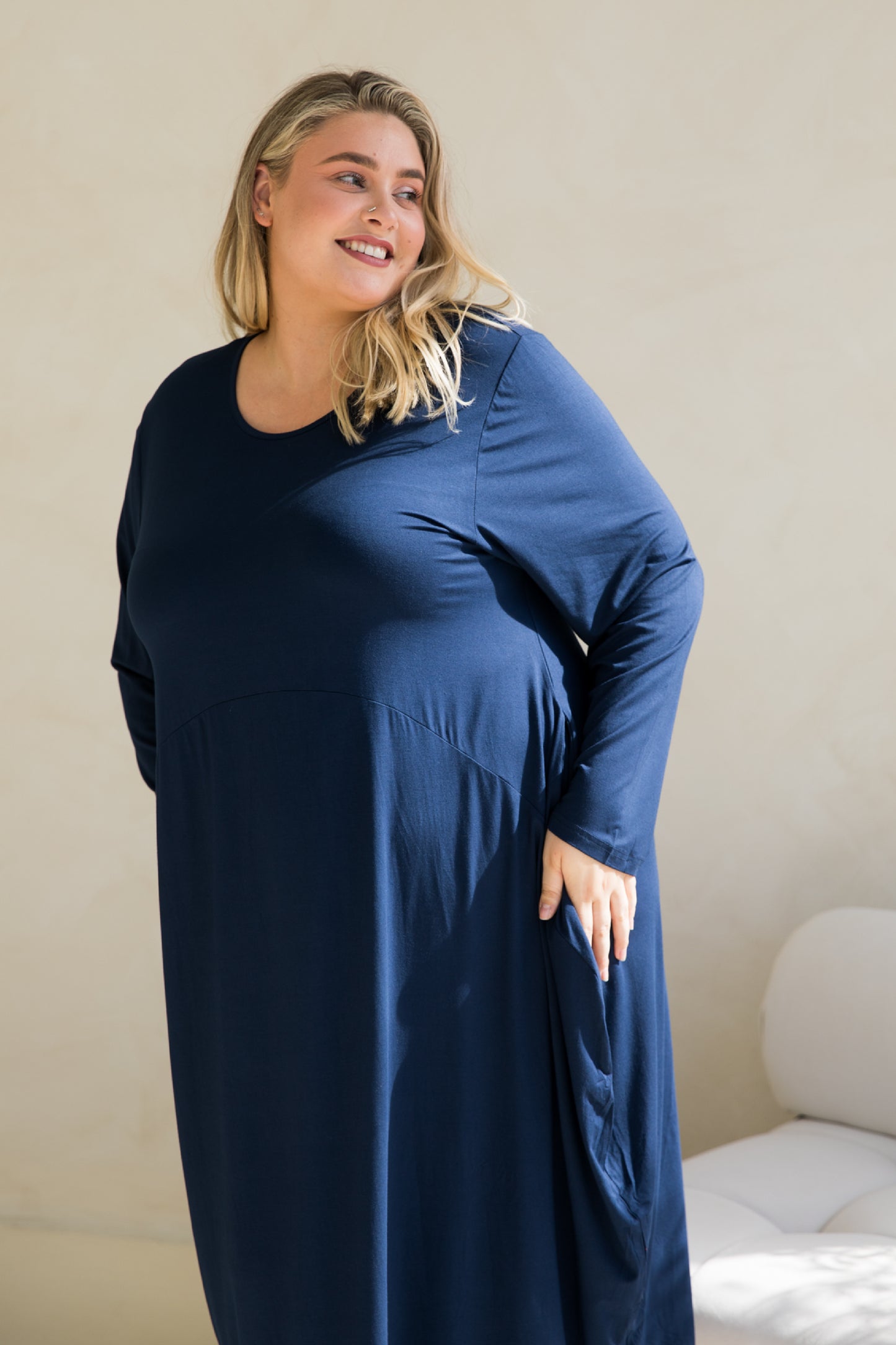 SOHO Bamboo Long Sleeve Midi Dress | Navy