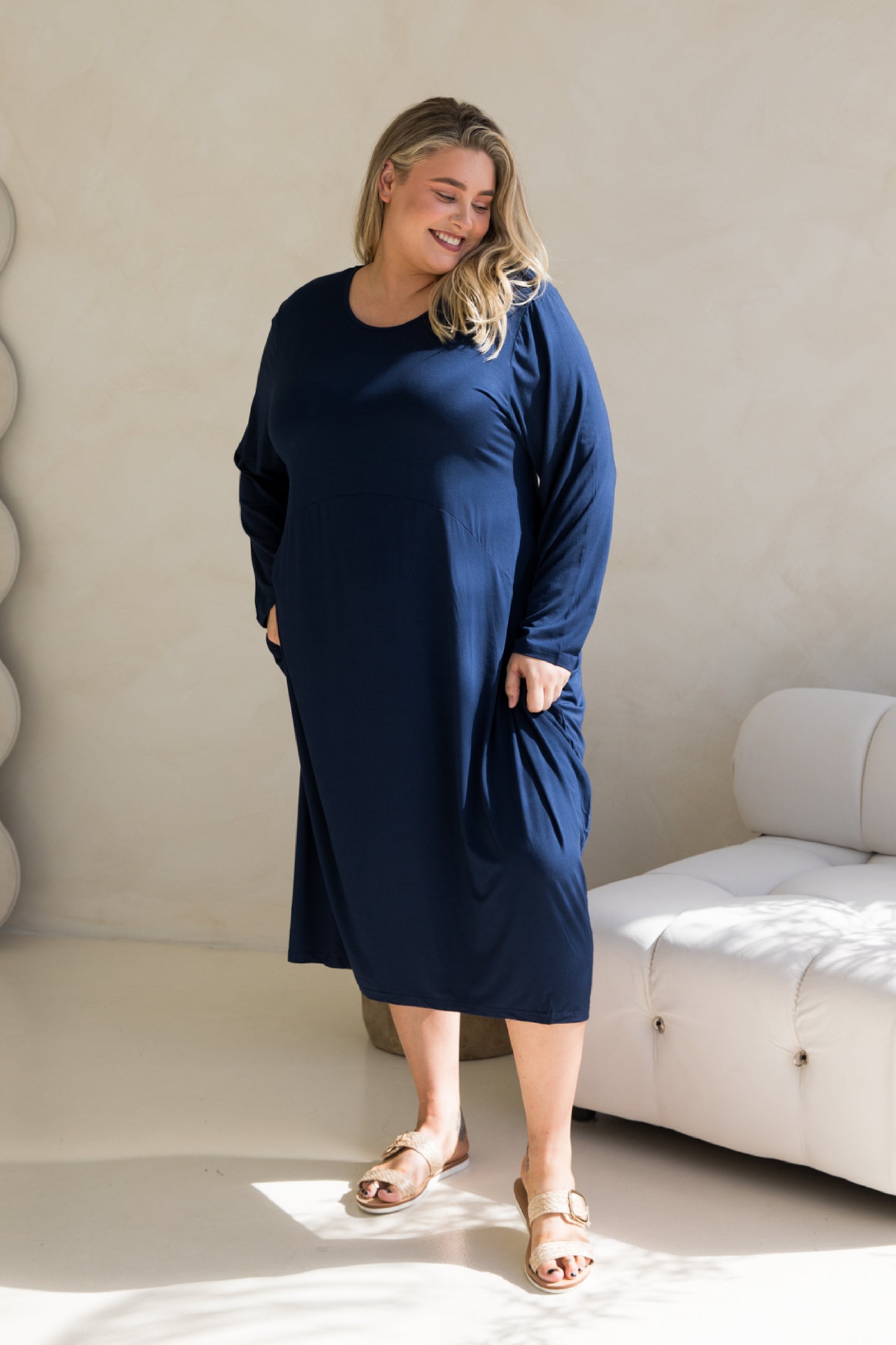 SOHO Bamboo Long Sleeve Midi Dress | Navy
