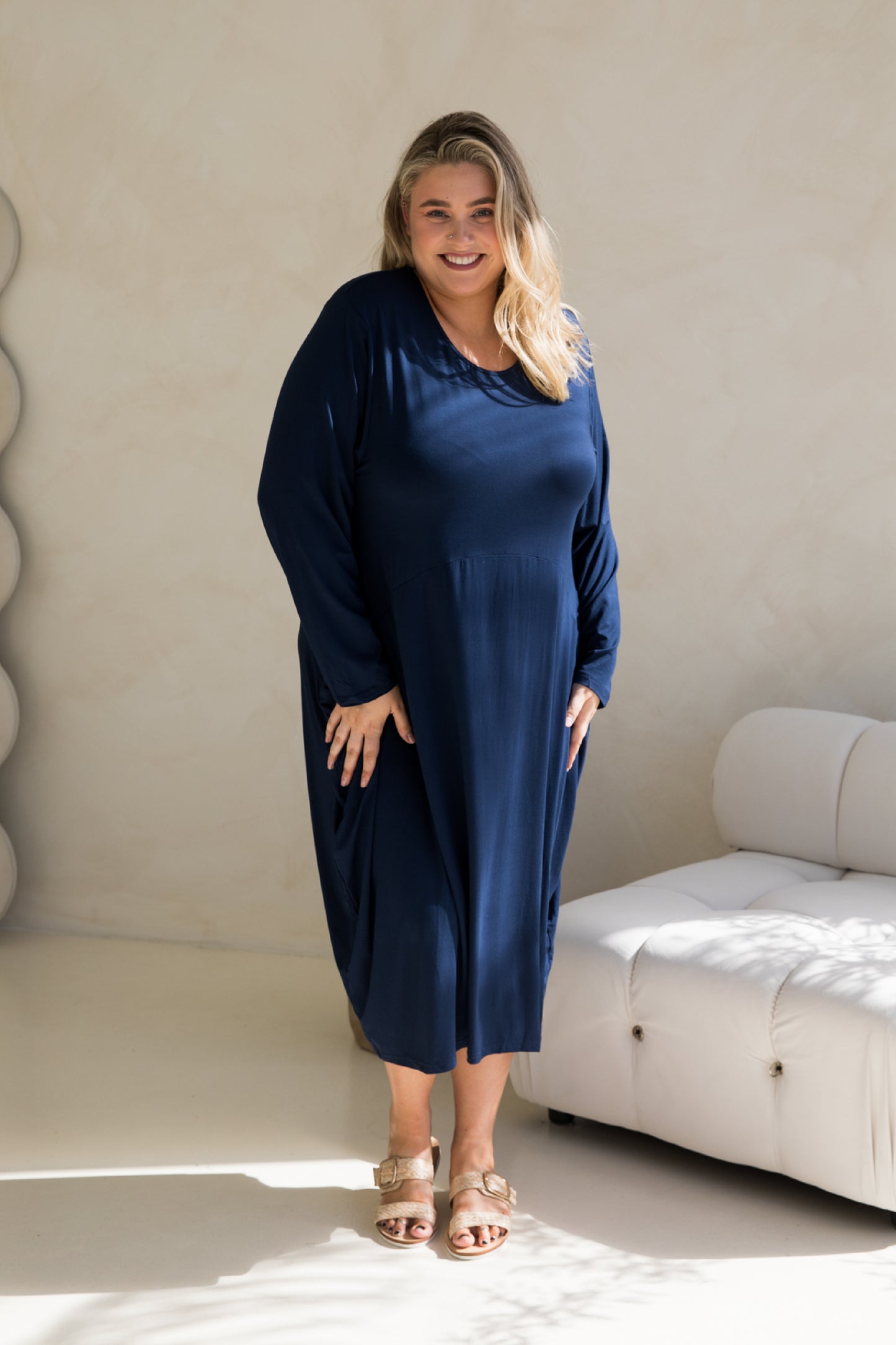 SOHO Bamboo Long Sleeve Midi Dress | Navy