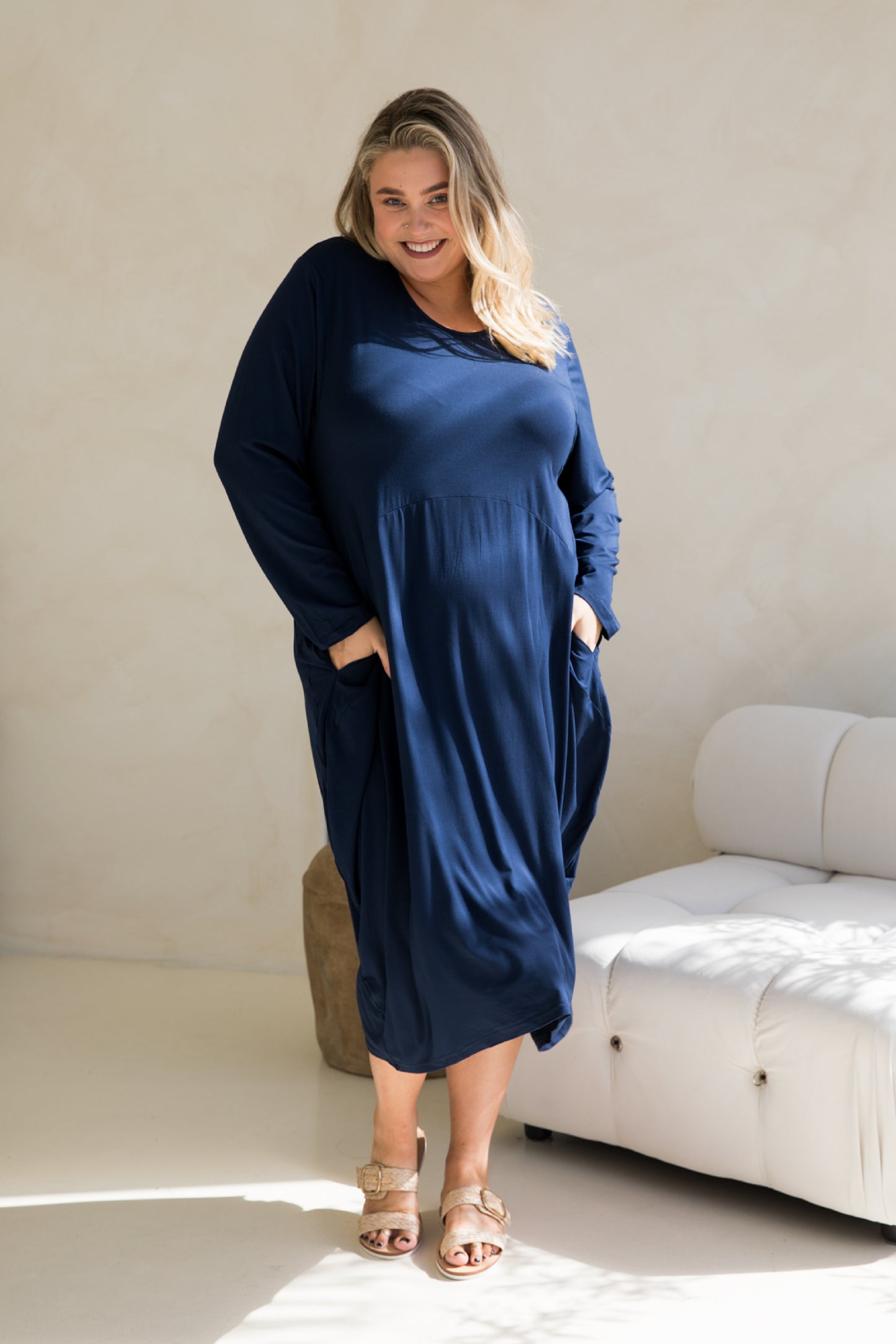 SOHO Bamboo Long Sleeve Midi Dress | Navy