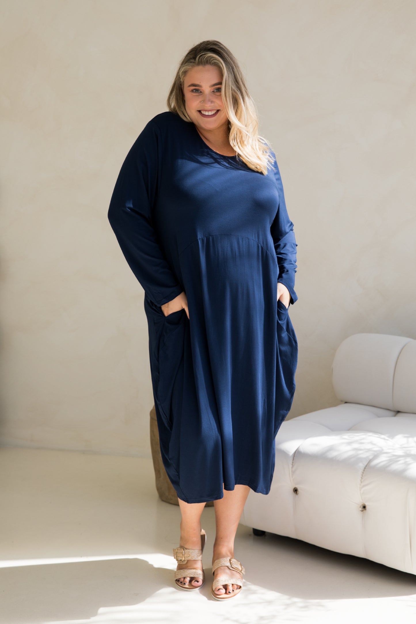 SOHO Bamboo Long Sleeve Midi Dress | Navy