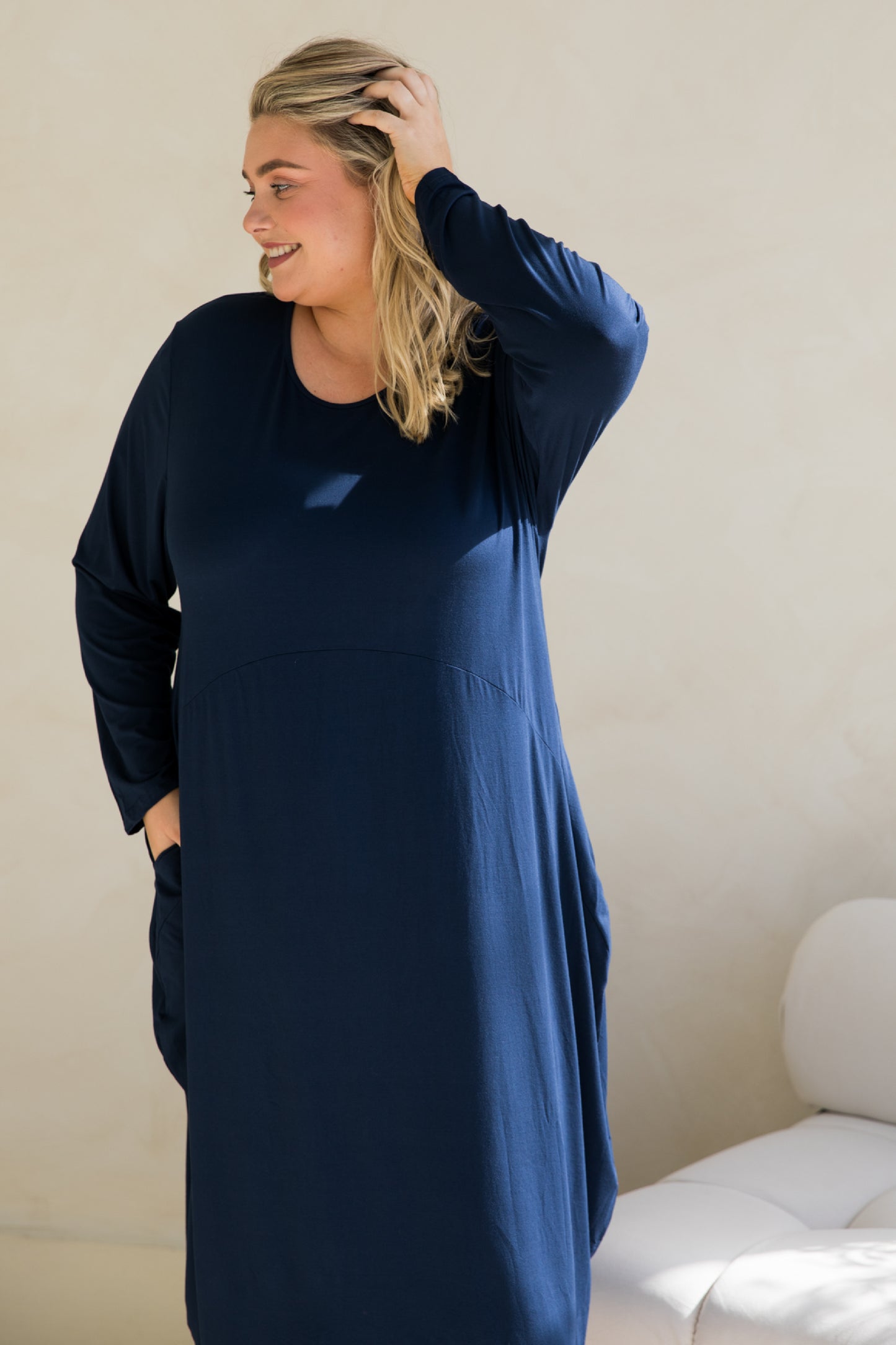 SOHO Bamboo Long Sleeve Midi Dress | Navy