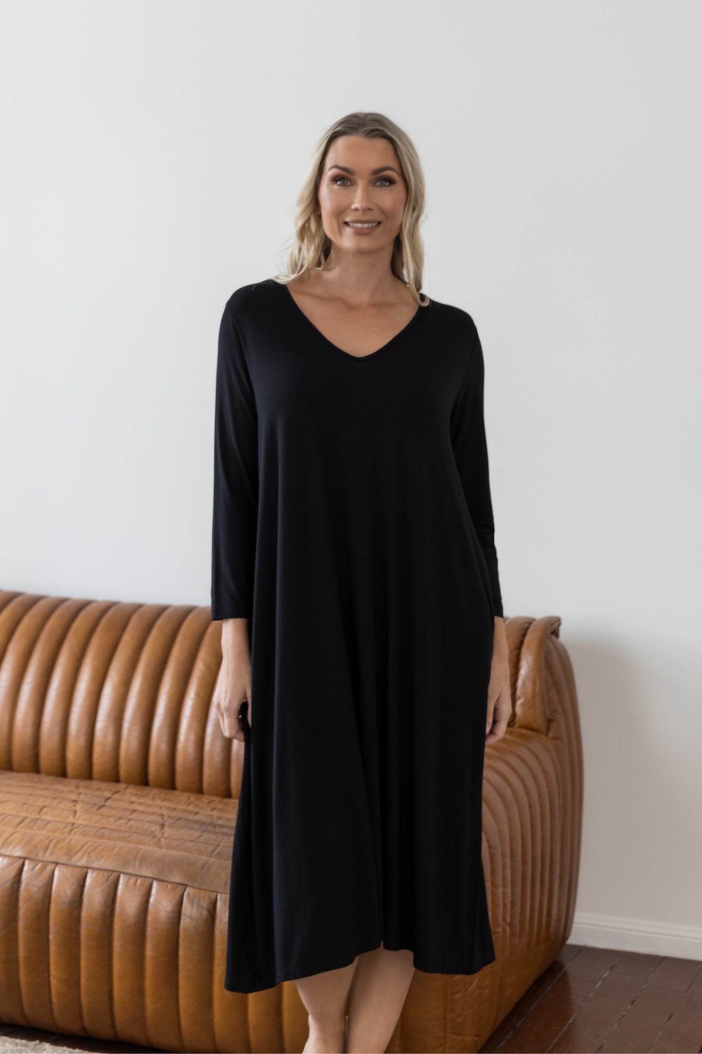 Plus-Sized Black Dresses | PQ Collection | Long Sleeve T-Shirt Dress