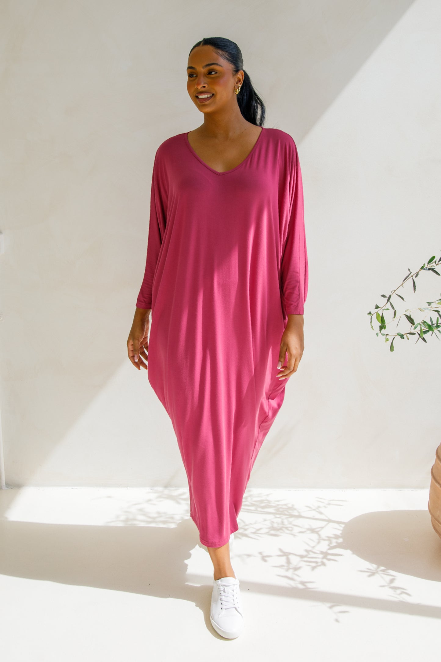Long Sleeve Maxi Miracle Bamboo Dress | Soft Maroon