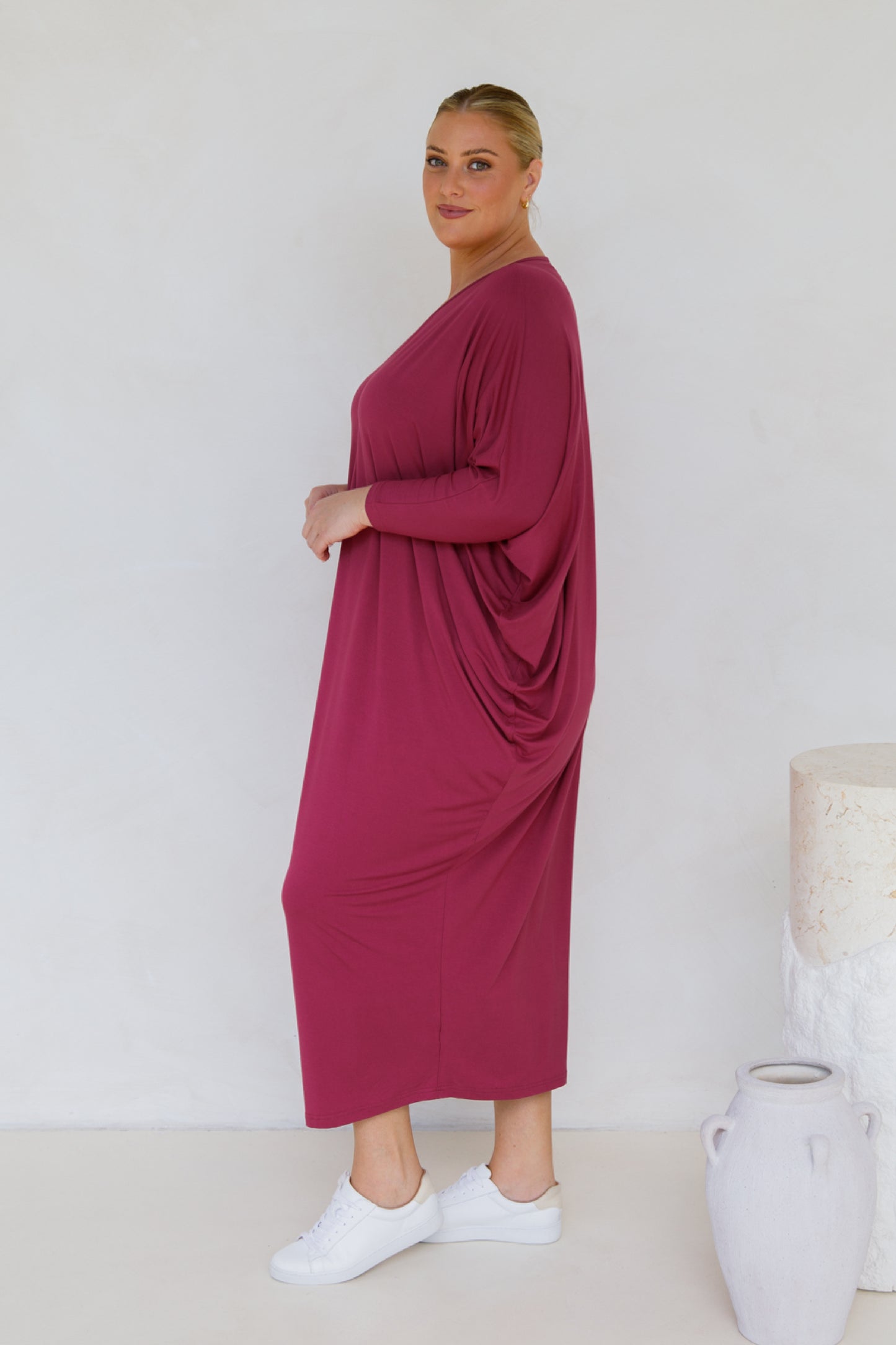 Long Sleeve Maxi Miracle Dress | Soft Maroon