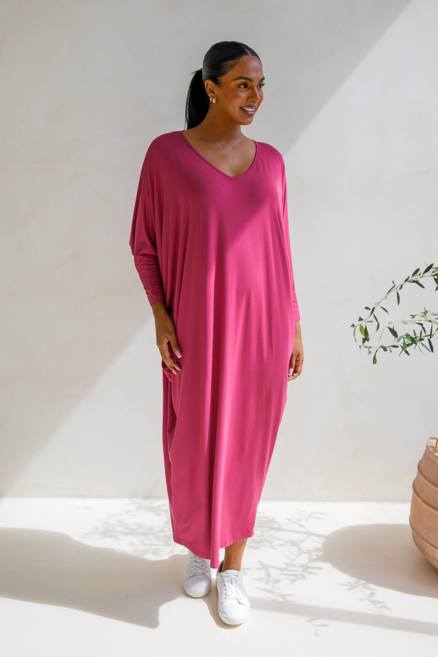 Long Sleeve Maxi Miracle Bamboo Dress | Soft Maroon