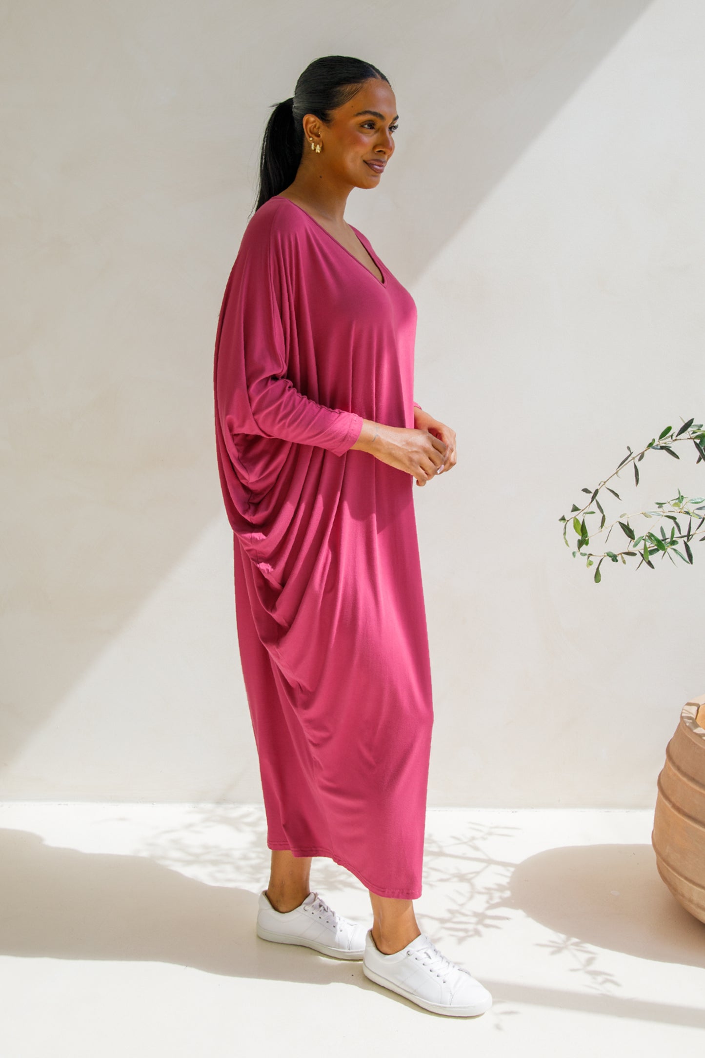 Long Sleeve Maxi Miracle Bamboo Dress | Soft Maroon