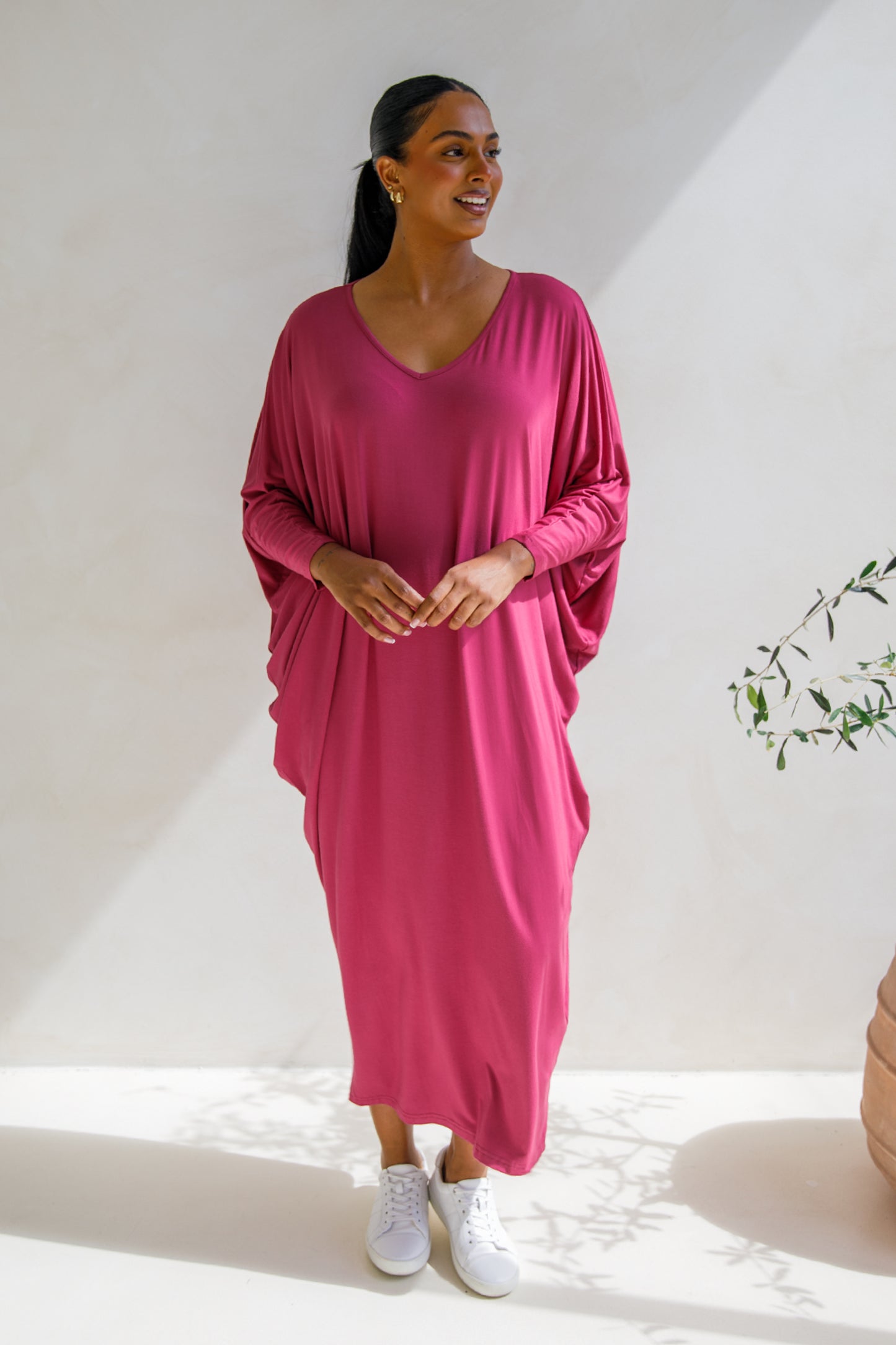 Long Sleeve Maxi Miracle Bamboo Dress | Soft Maroon