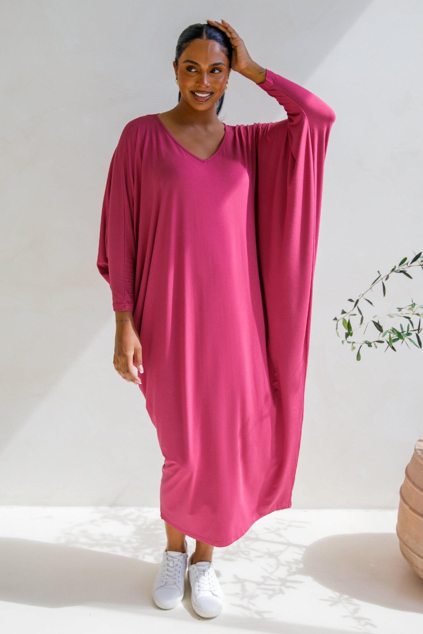 Long Sleeve Maxi Miracle Bamboo Dress | Soft Maroon