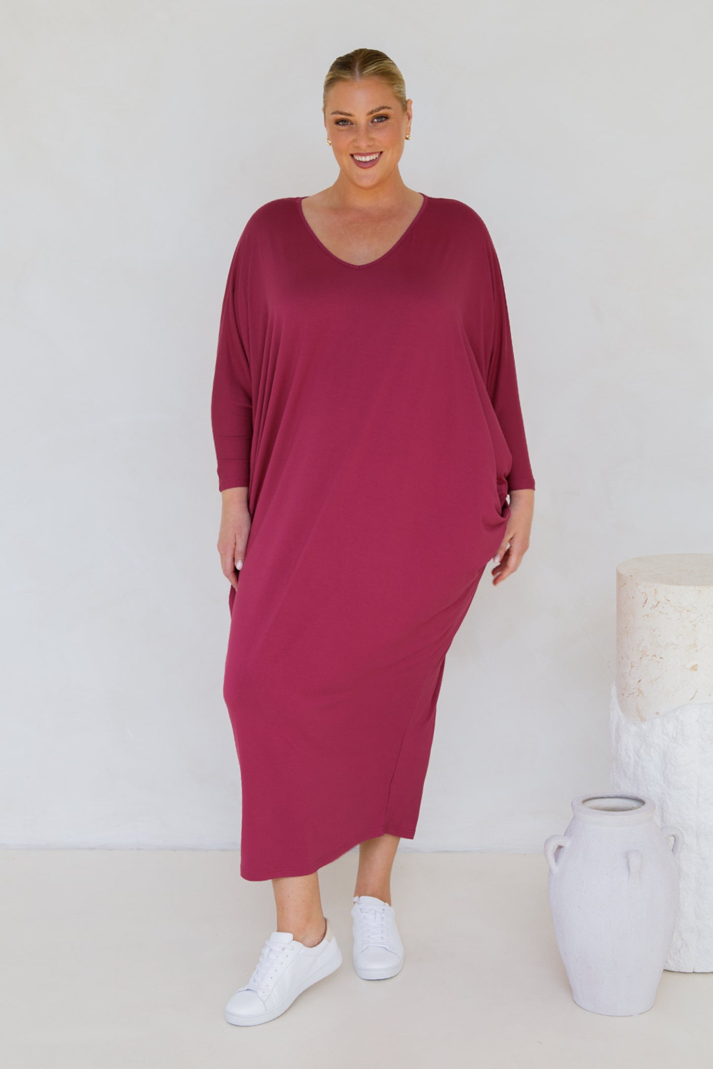 Long Sleeve Maxi Miracle Bamboo Dress | Soft Maroon