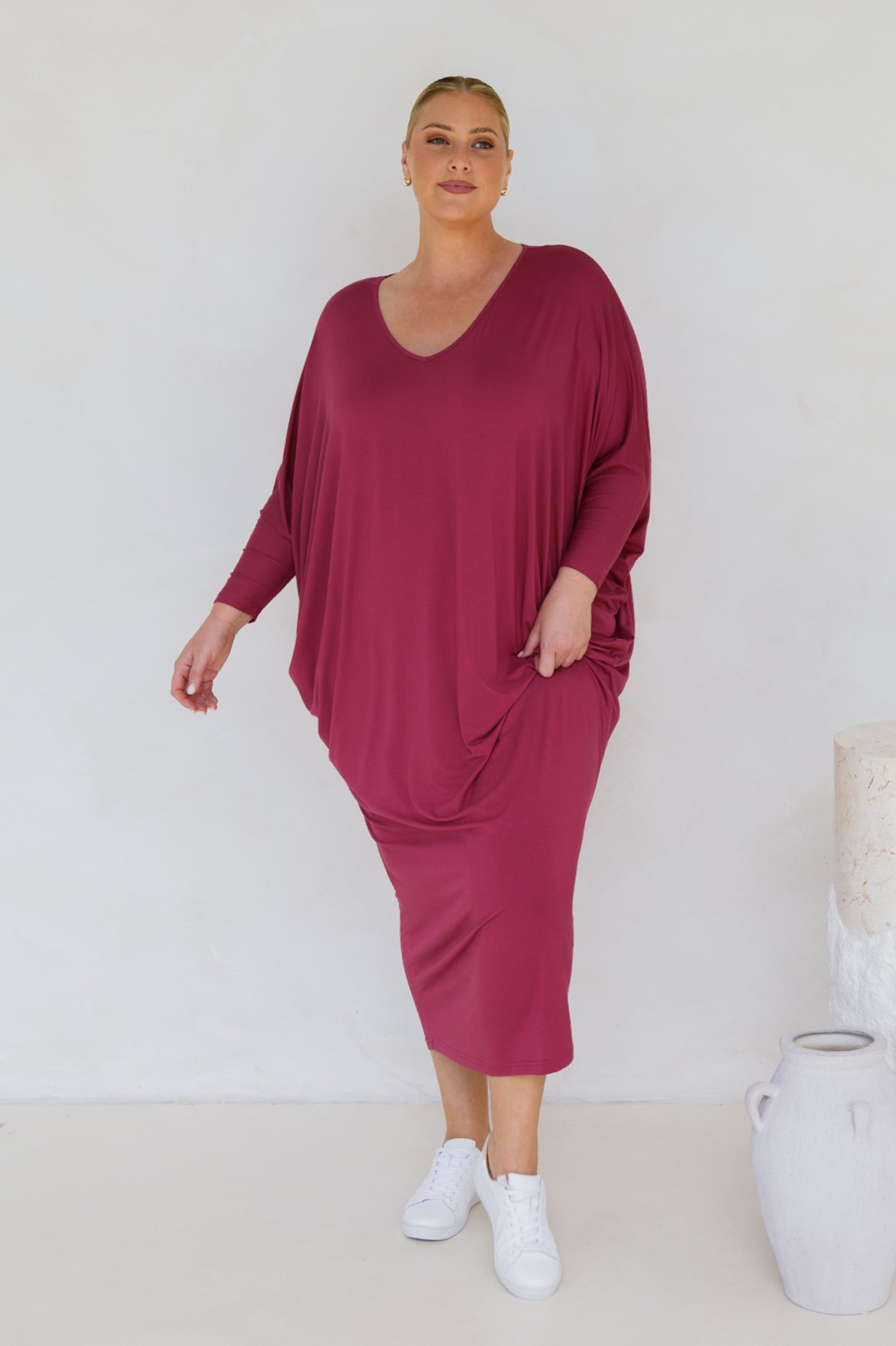 Long Sleeve Maxi Miracle Bamboo Dress | Soft Maroon