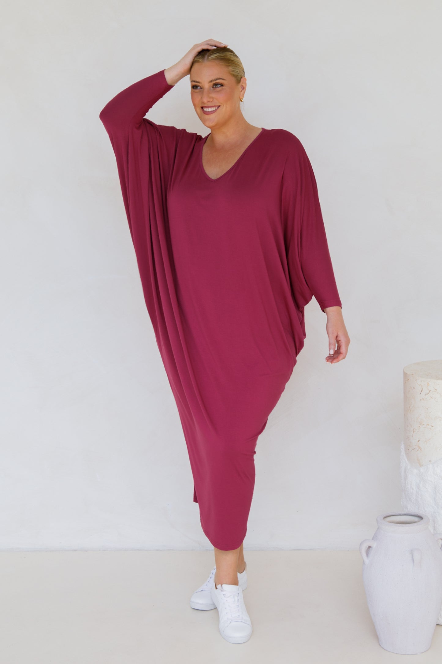 Long Sleeve Maxi Miracle Dress | Soft Maroon